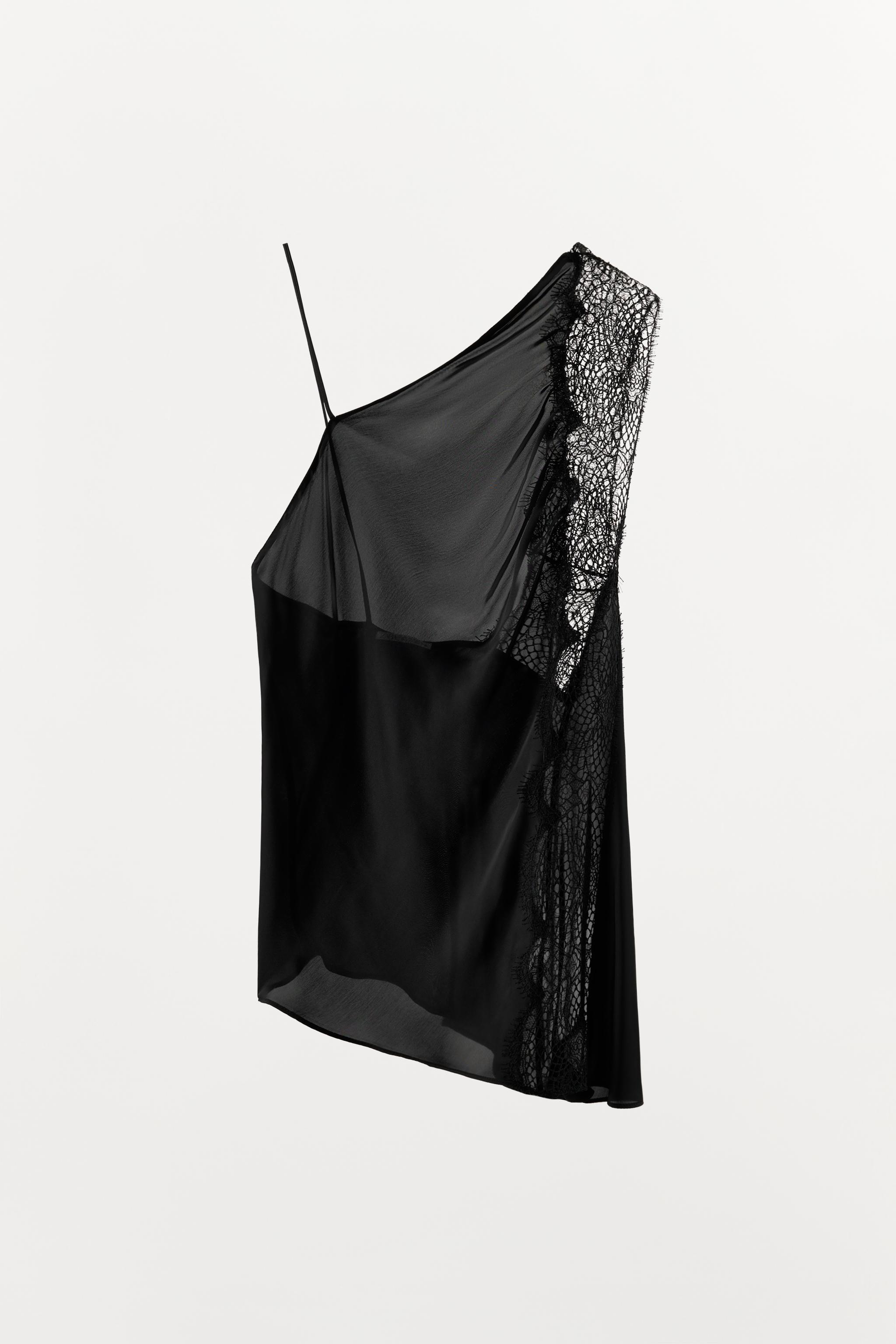 ASYMMETRIC SATIN EFFECT LACE TOP