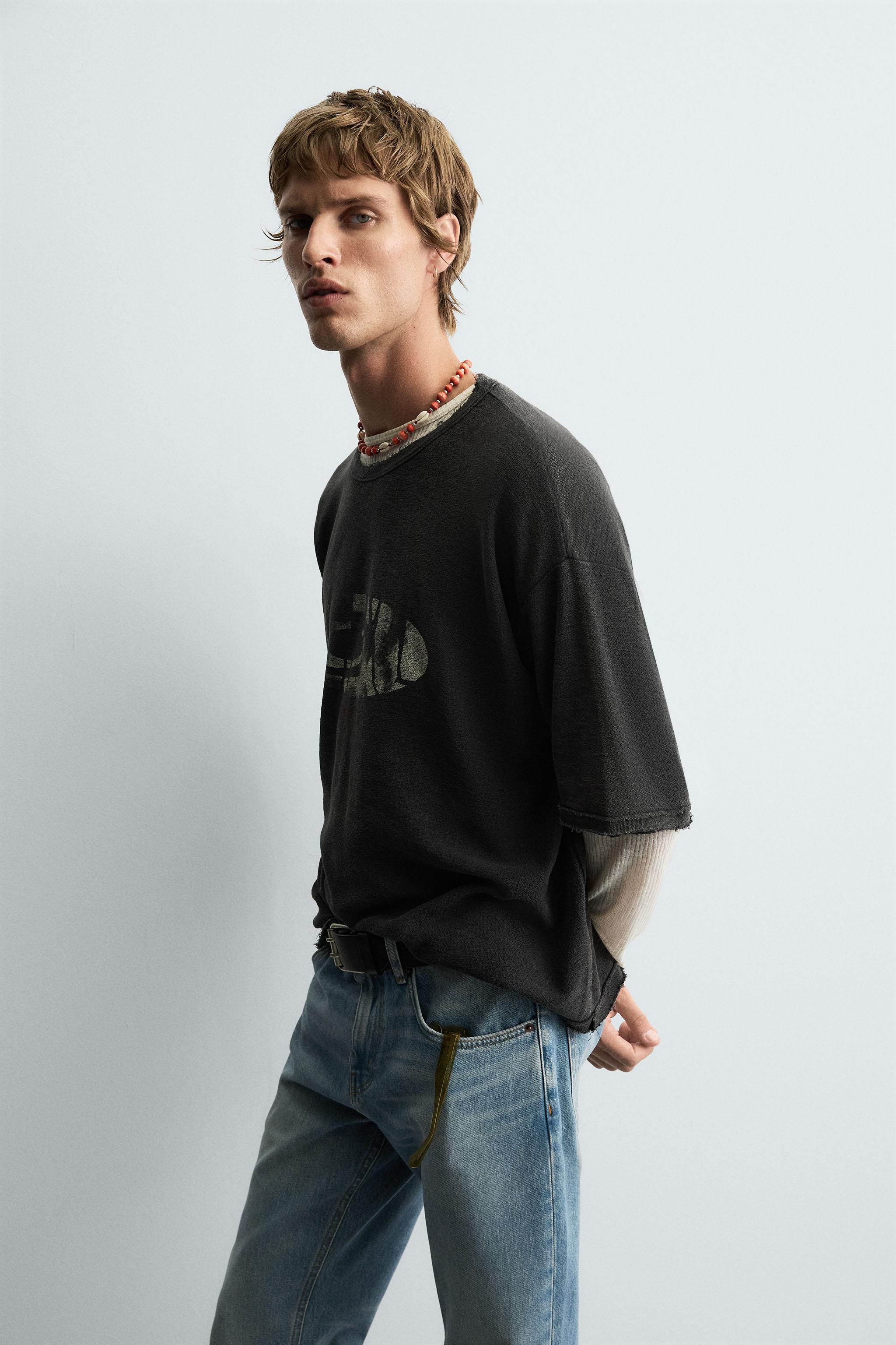 WASHED PRINT KNIT T-SHIRT