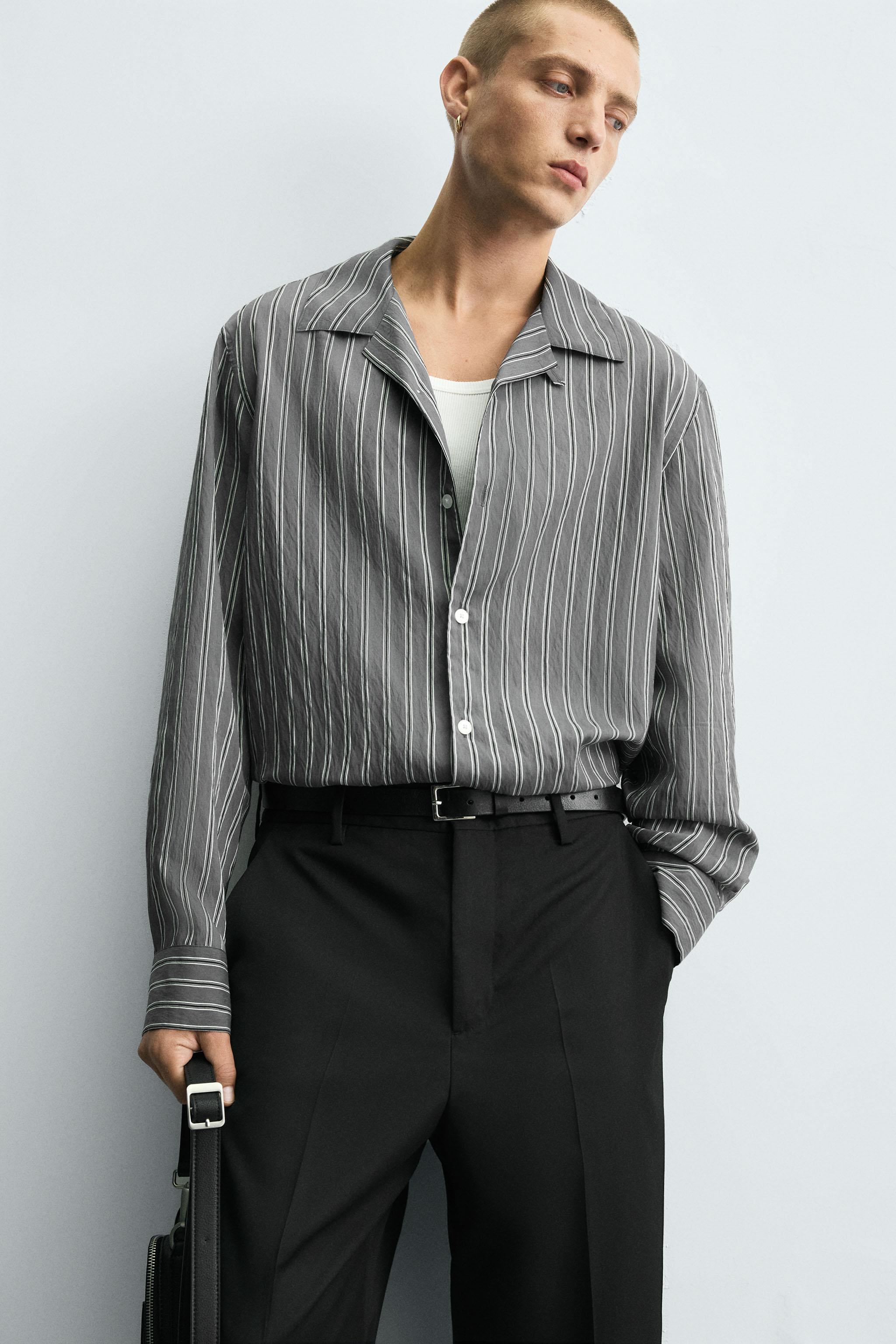 FLOWY SHIRT WITH WRINKLED STRIPE EFFECT