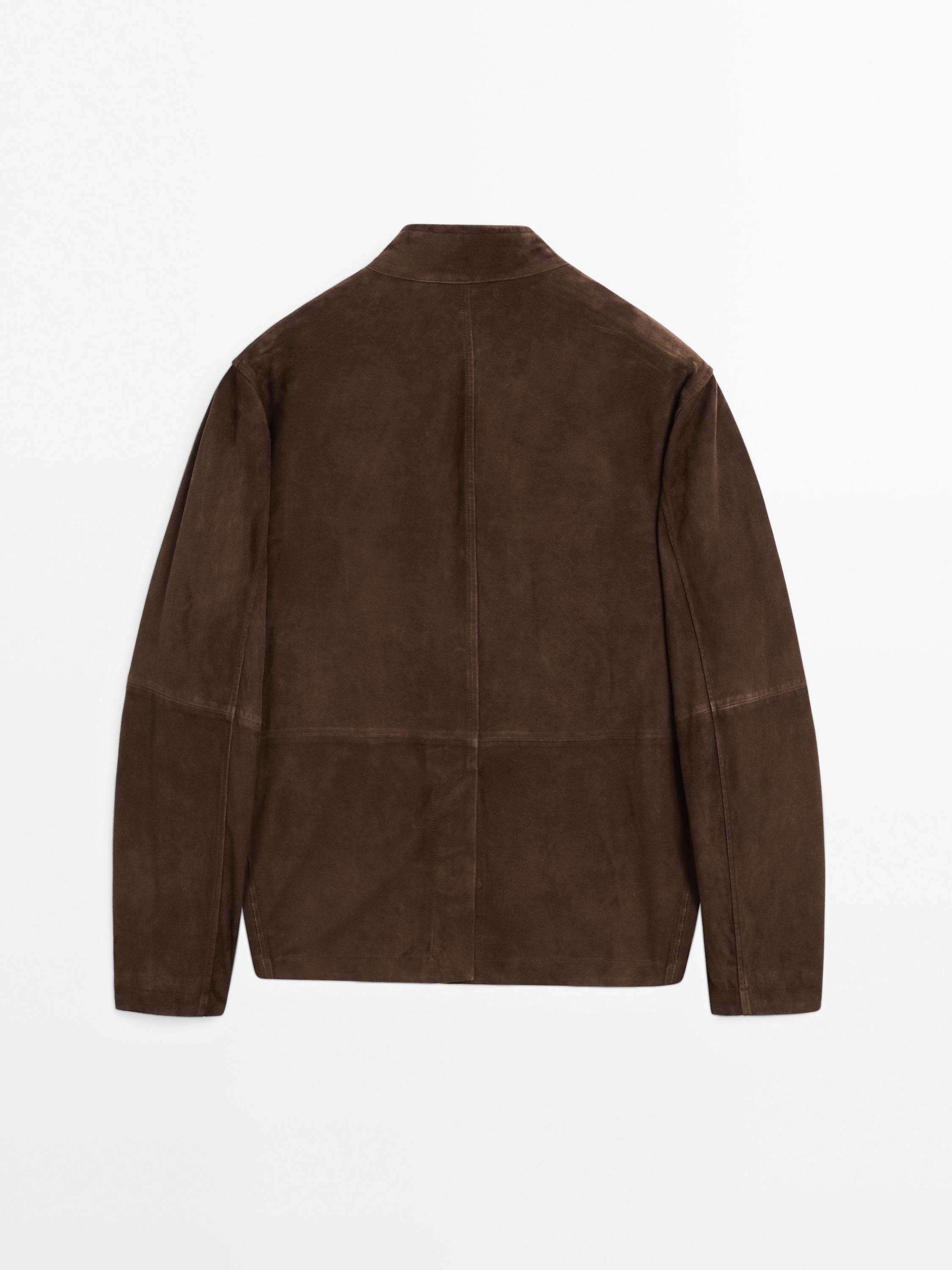 Suede leather stand collar jacket