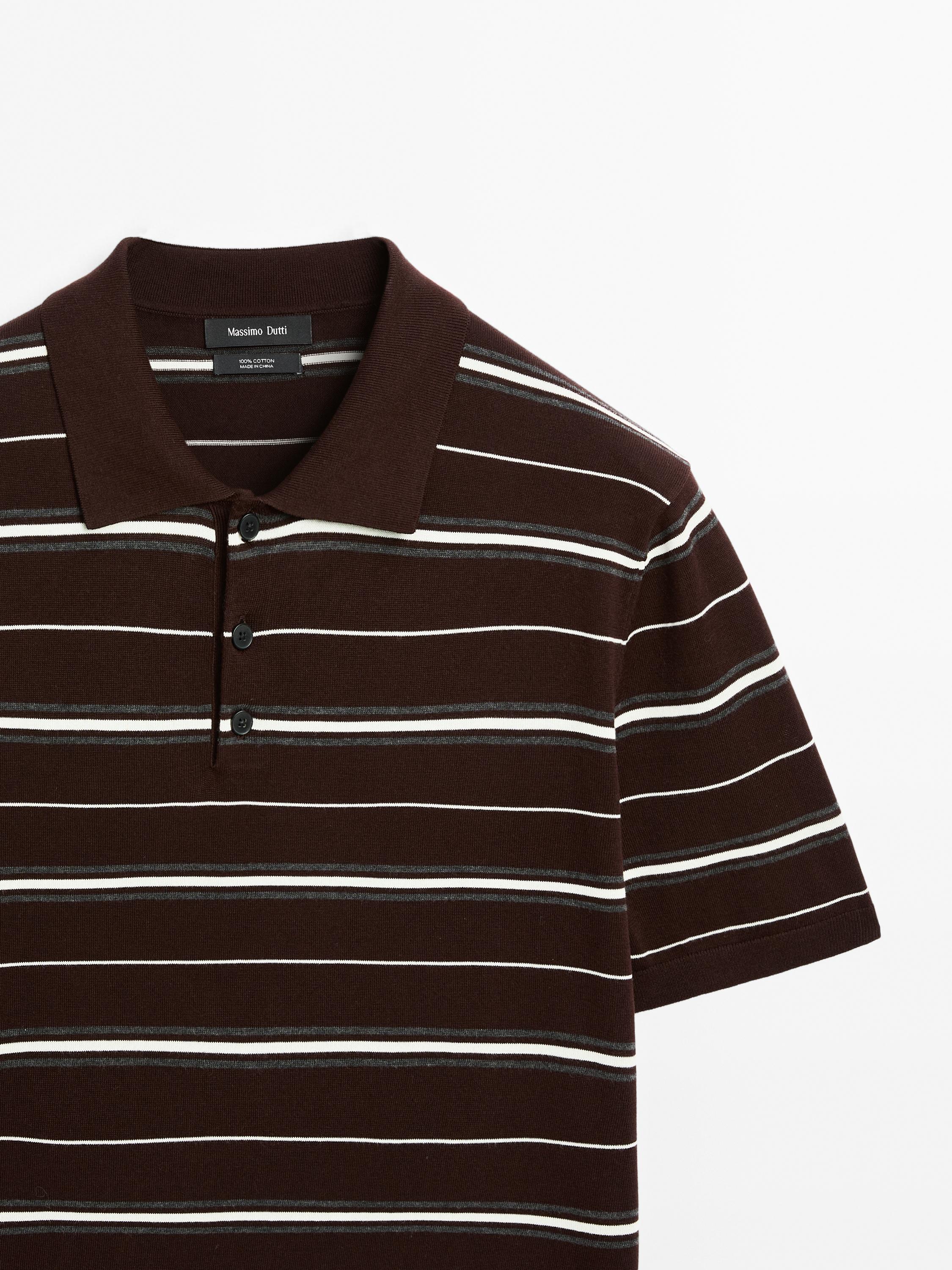 100% cotton striped knit polo shirt