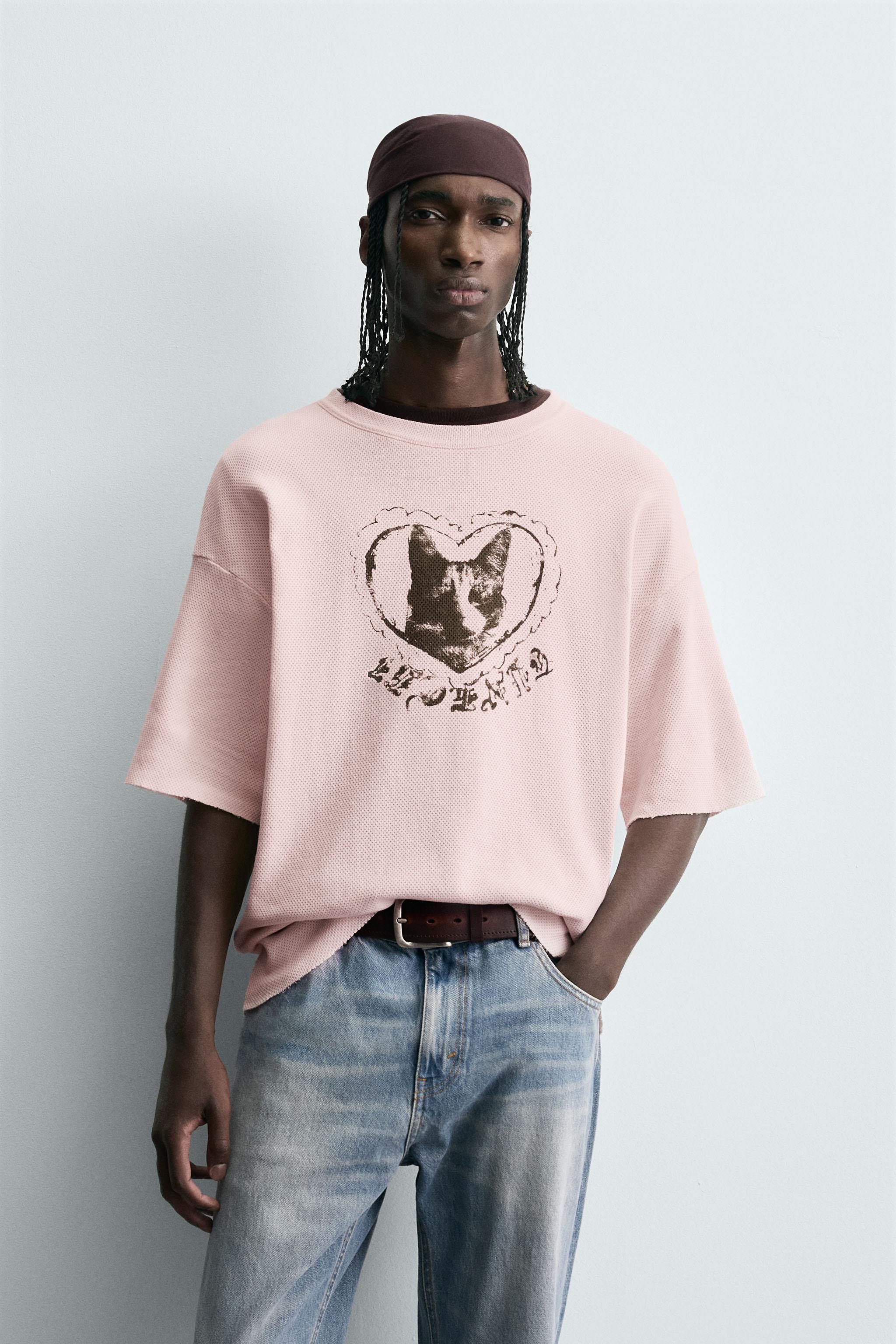 CONTRAST PRINT KNIT T-SHIRT