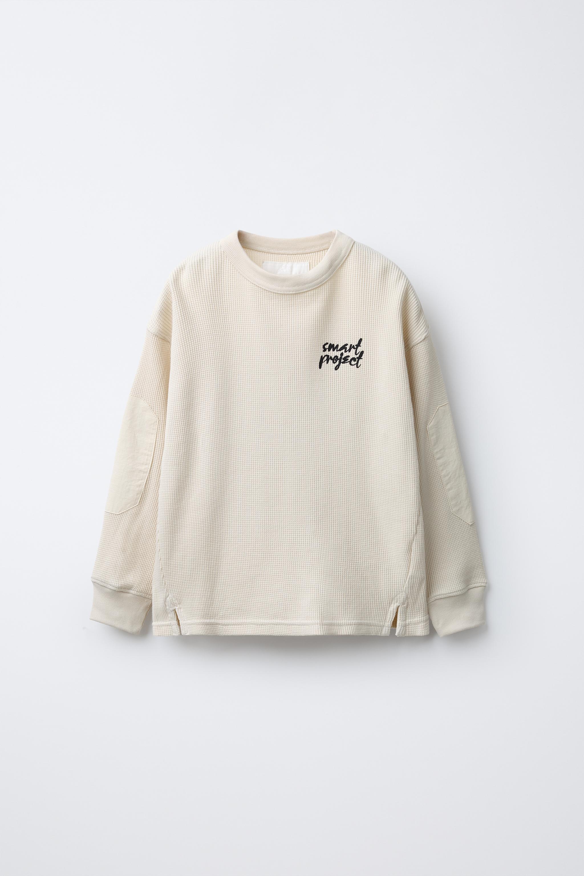 WAFFLE TEXT ELBOW PATCH SWEATSHIRT
