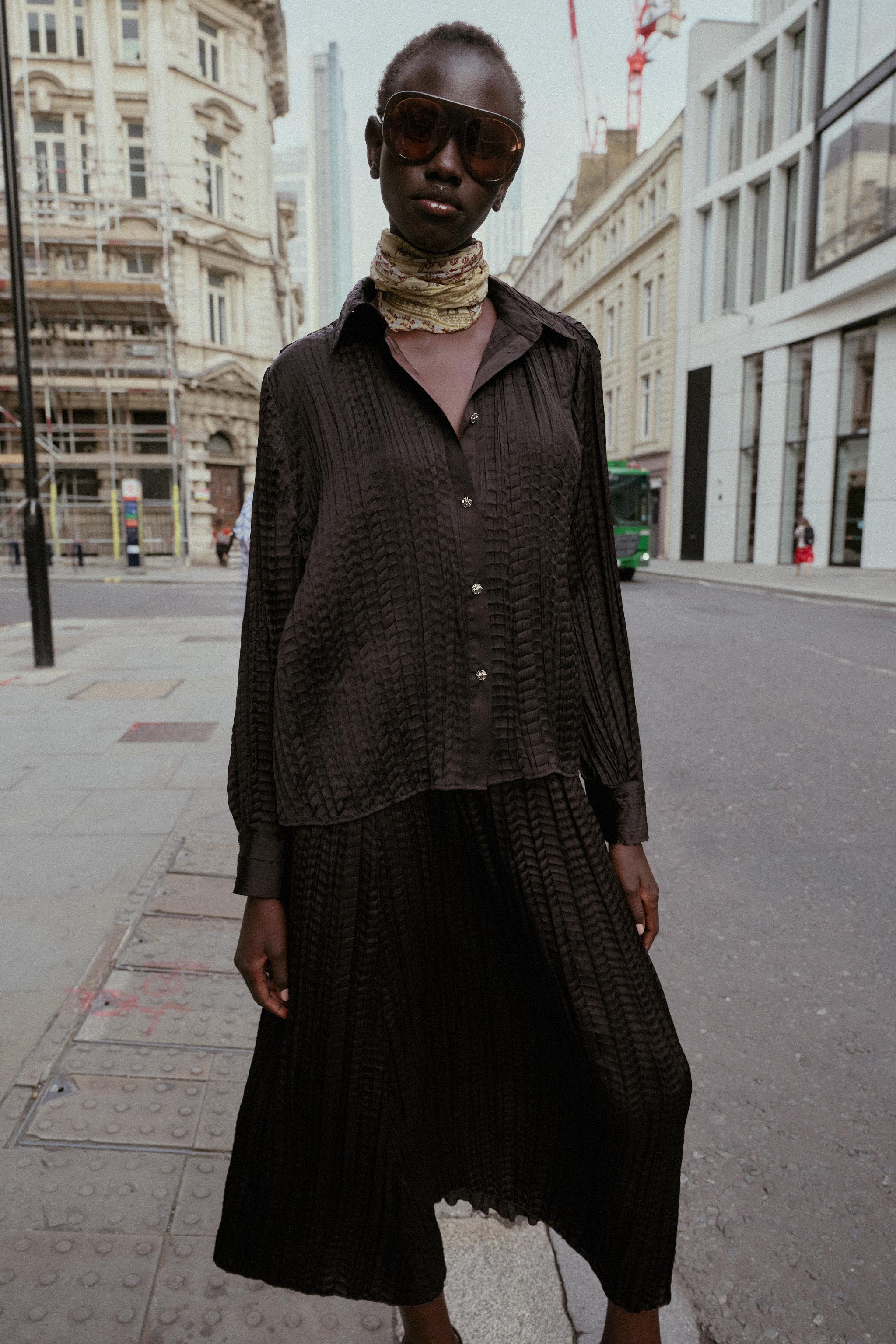 CRINKLED SATIN EFFECT OVERSIZED SHIRT