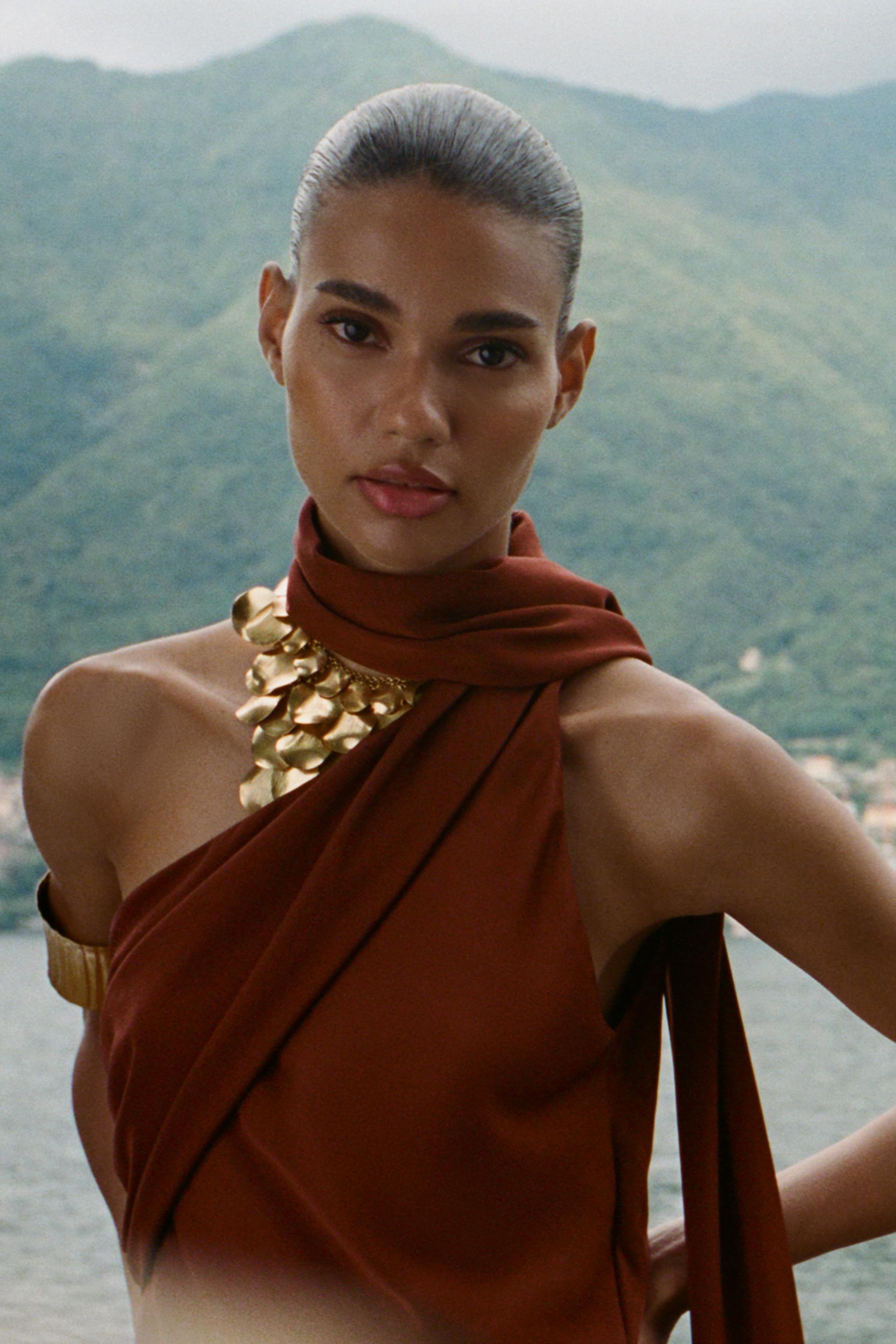 ASYMMETRIC SCARF MIDI DRESS