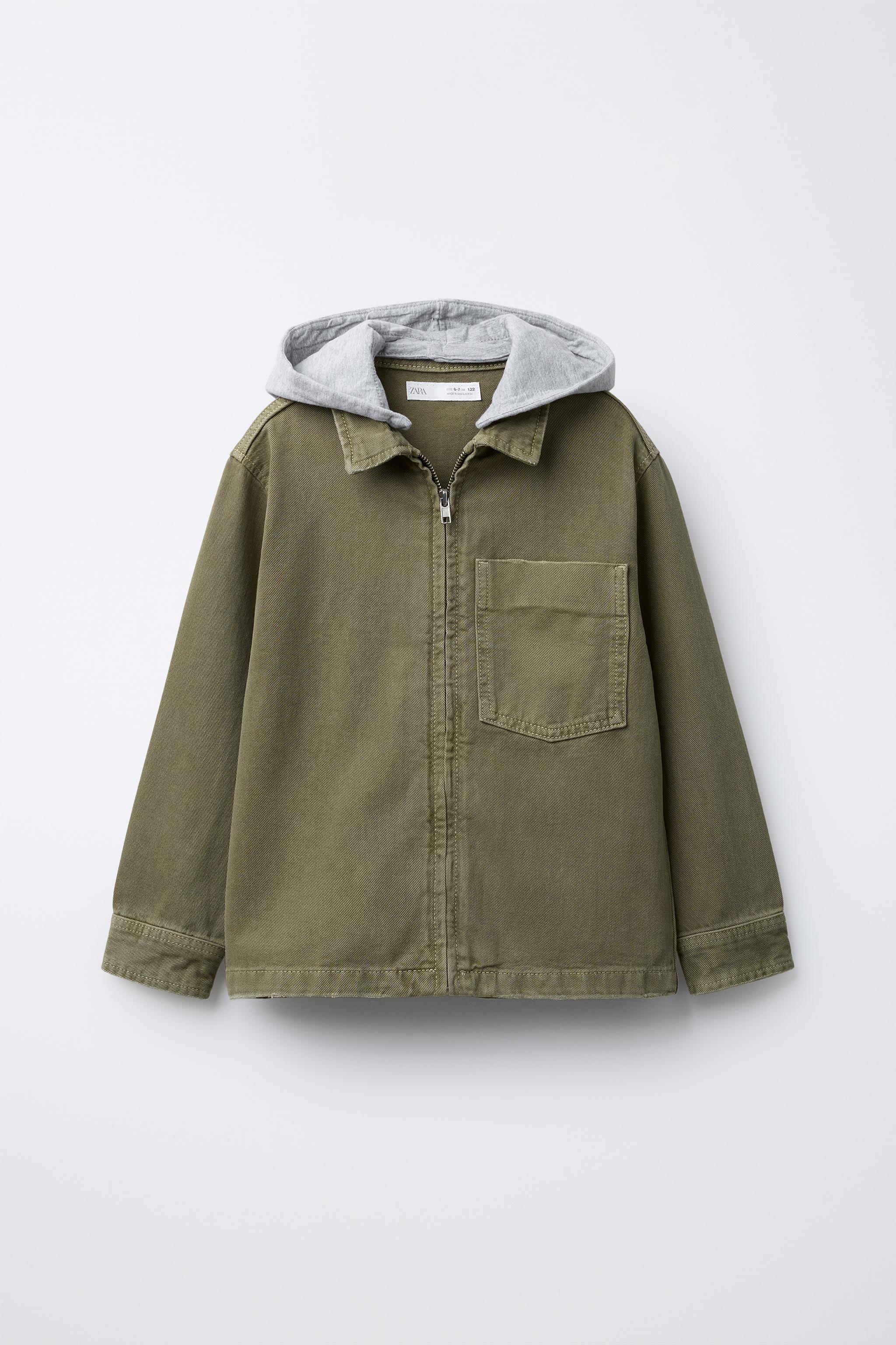 TWILL OVERSHIRT WITH REMOVABLE HOOD
