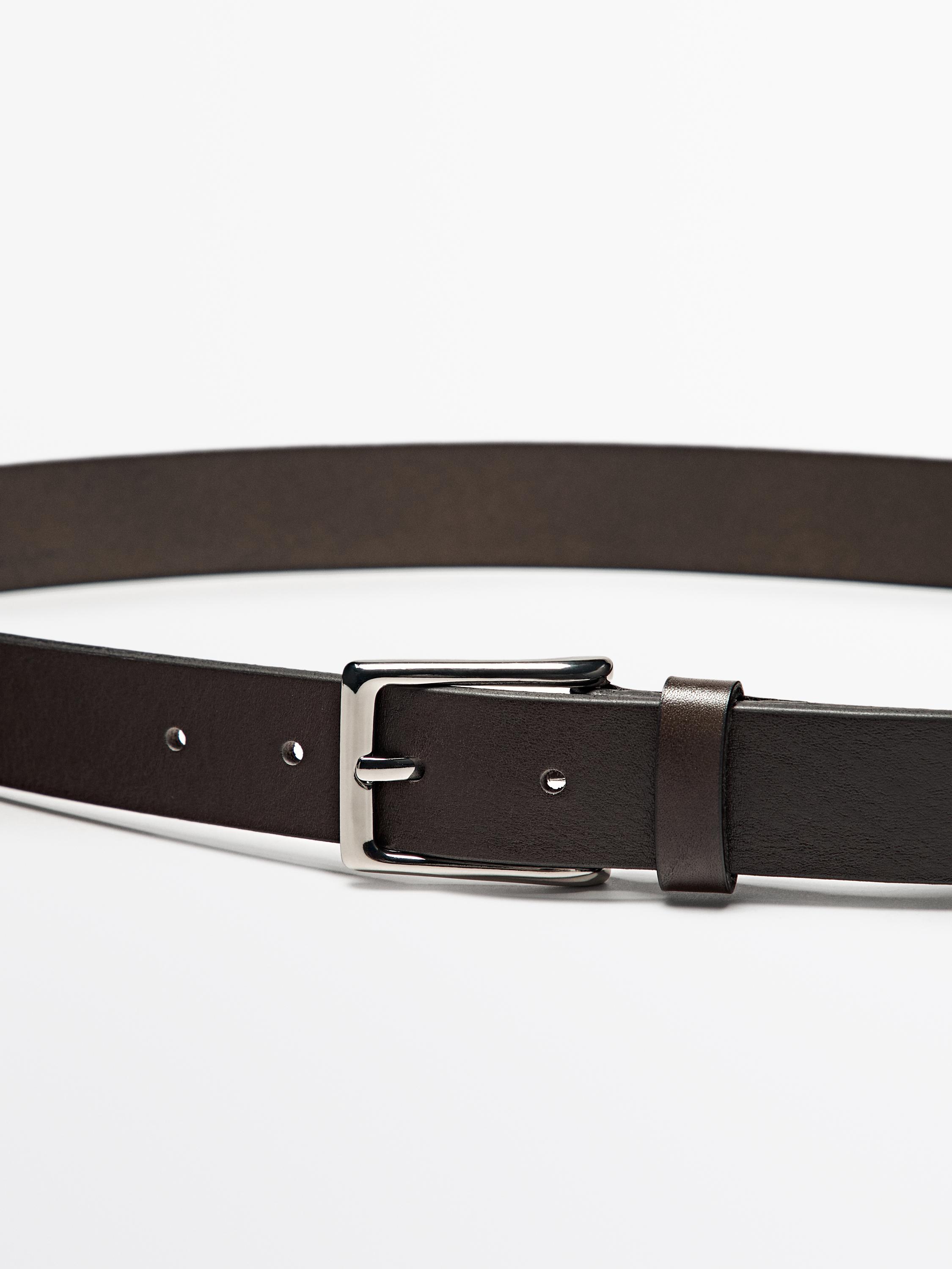 Leather belt with rectangular buckle