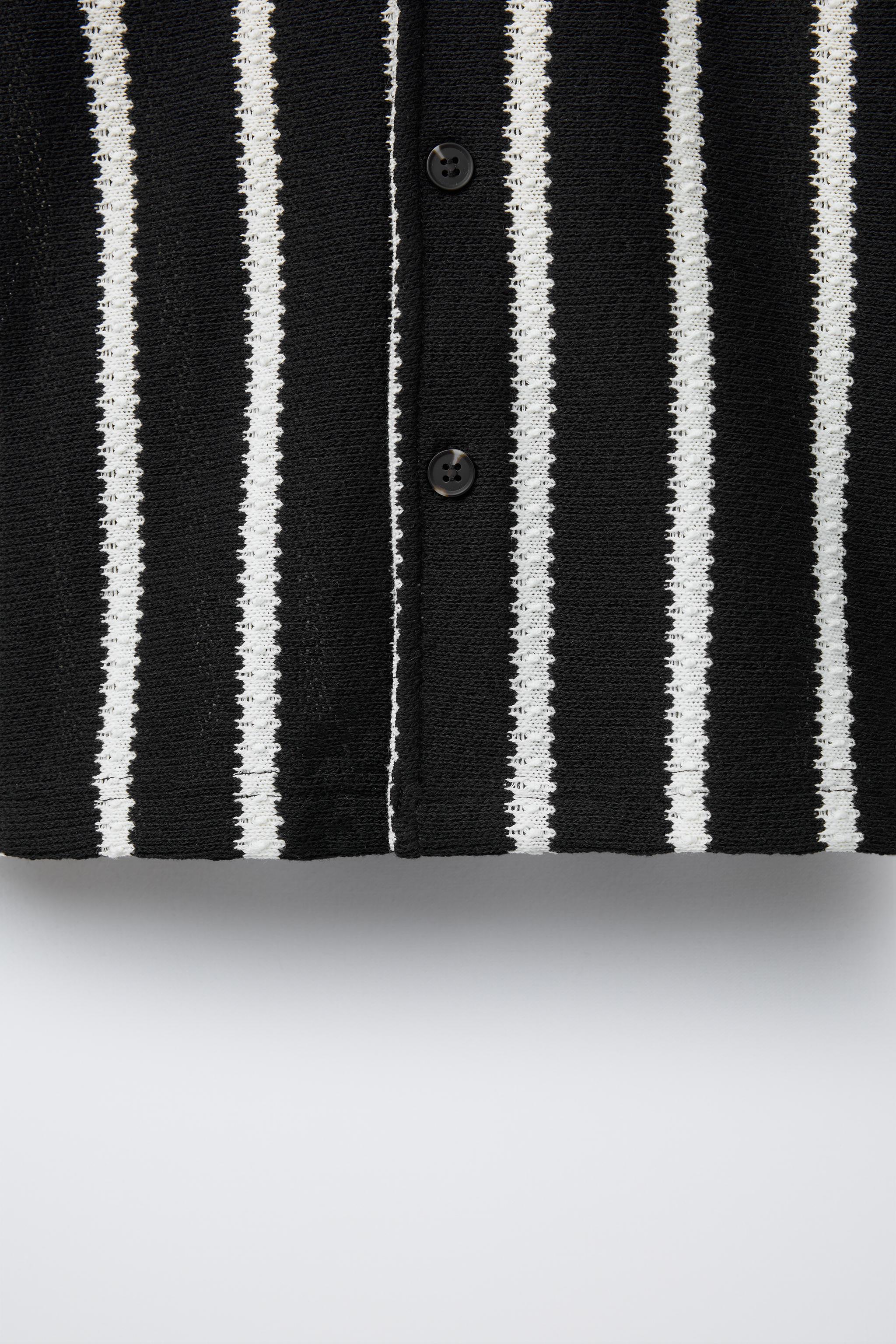 STRIPED TEXTURED BOWLING SHIRT