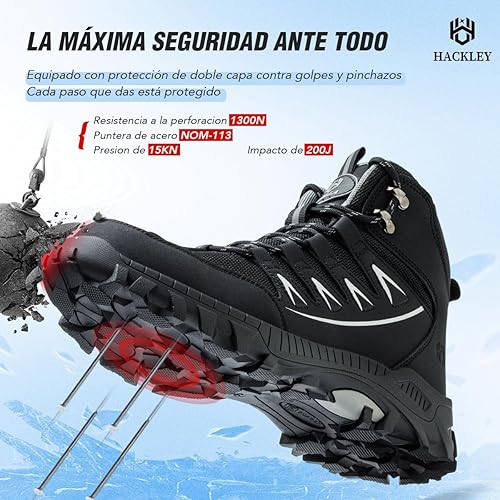 Tenis de Seguridad Industrial para Hombres, Mujer Altos Botas de Trabajo Anti Perforación, Zapatilla de Acero Construcción Antideslizante, Transpirable y Cómodas