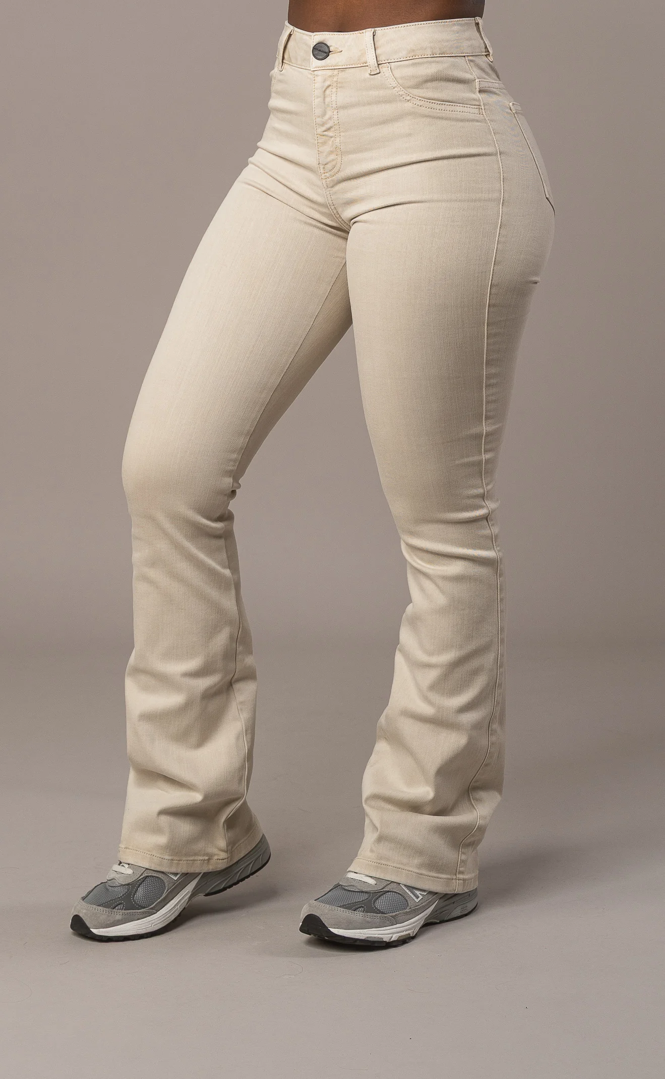 Womens Pastel Flared Mid Waisted Fitjeans - Sand