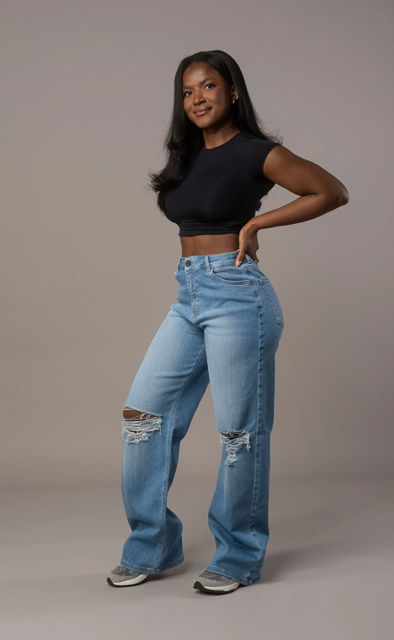 Womens Baggy Ripped Fitjeans - Arctic Light Blue