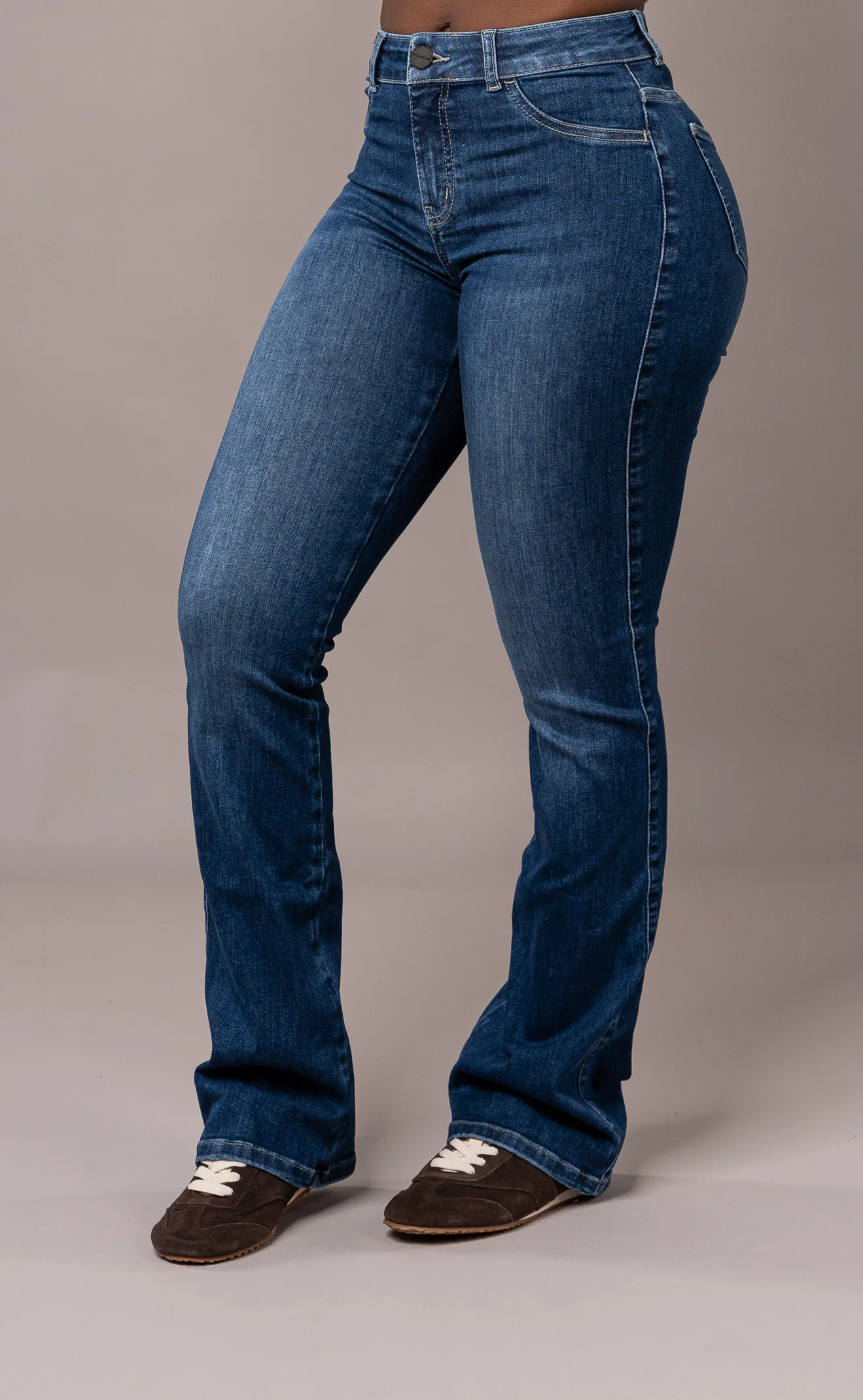 Womens Flared Mid Waisted Fitjeans - Sapphire Blue