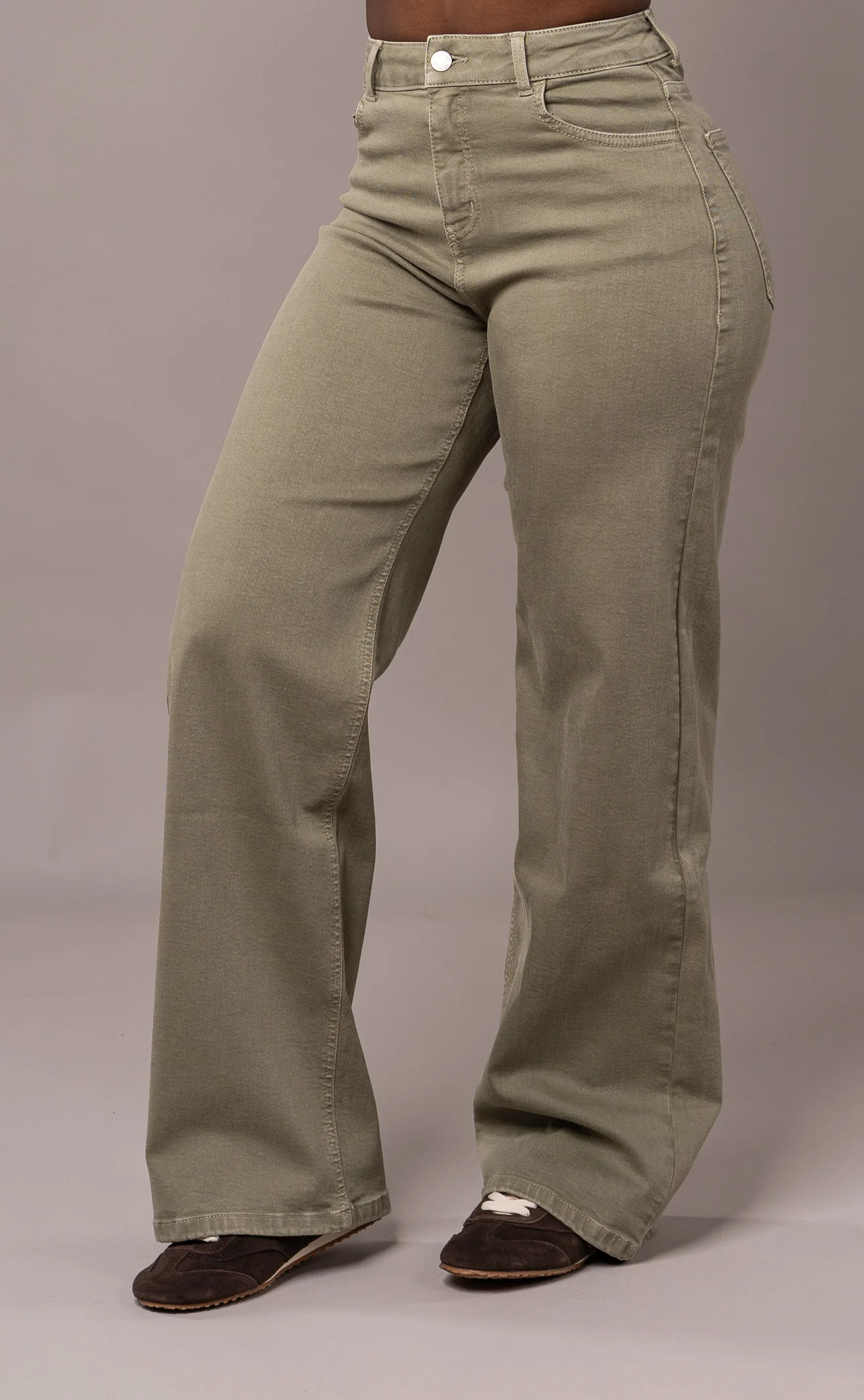 Womens Pastel Baggy Fitjeans - Khaki
