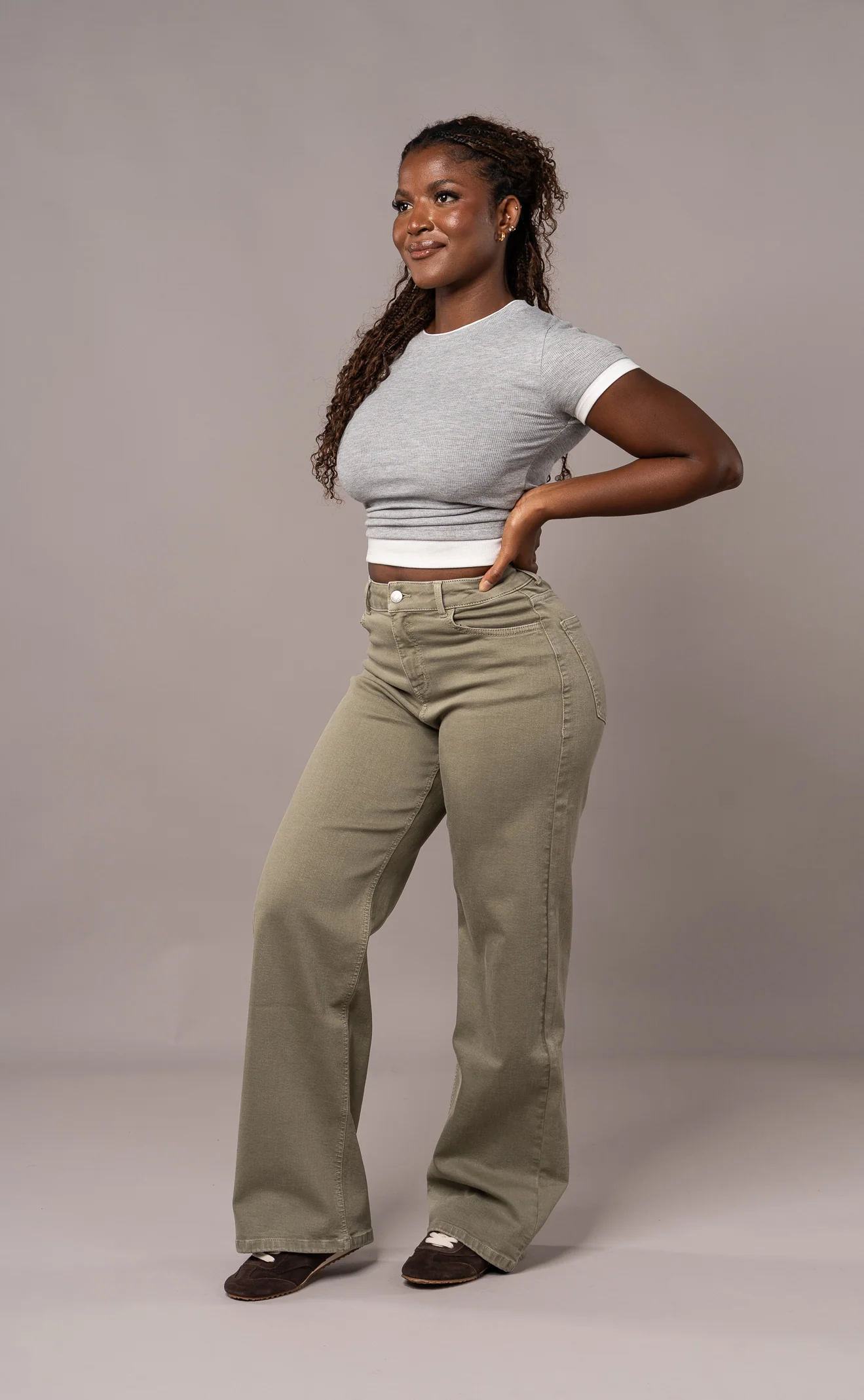 Womens Pastel Baggy Fitjeans - Khaki
