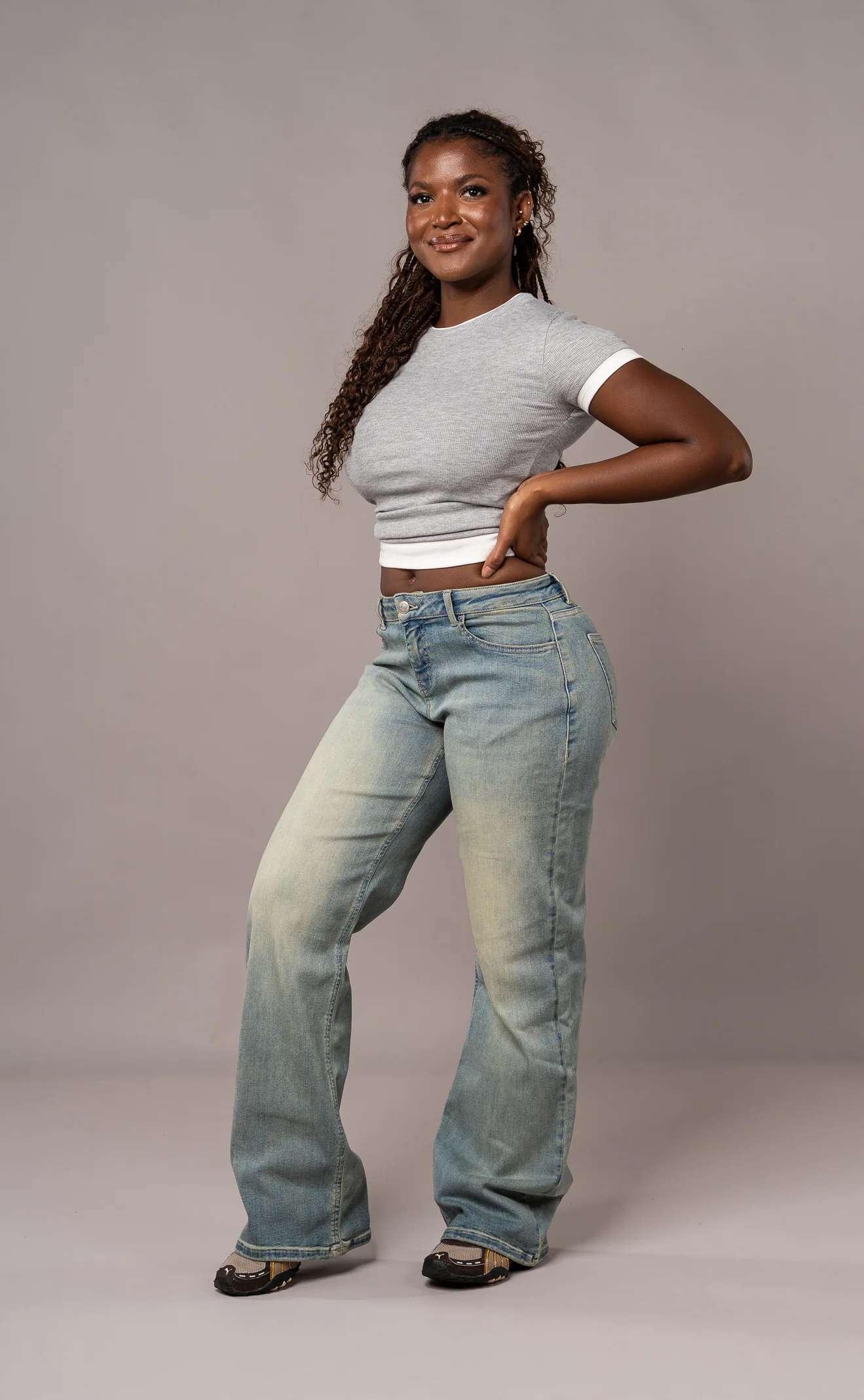 Womens Baggy Low Waisted Fitjeans - Distorted Blue