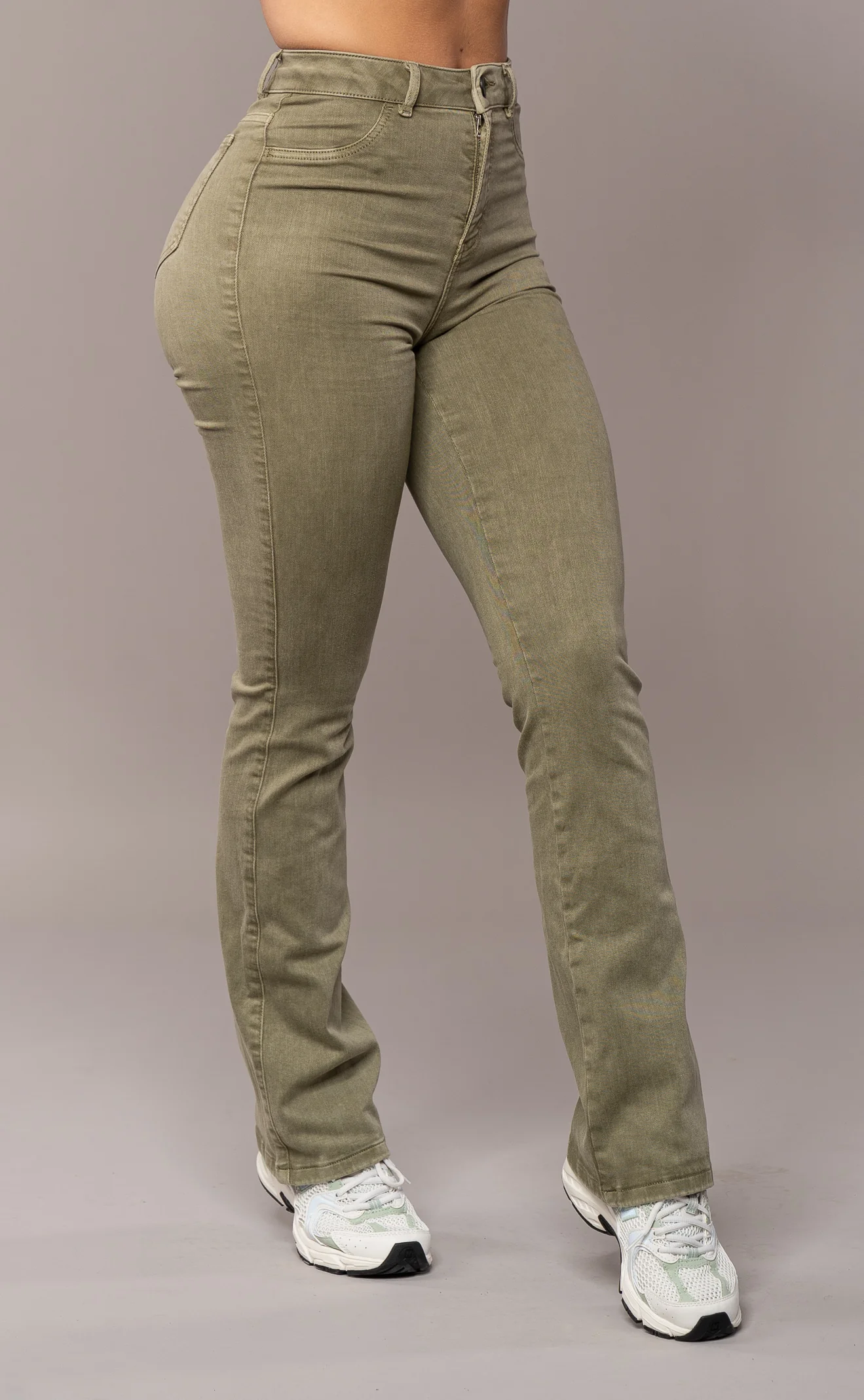Womens Pastel Flared Fitjeans - Khaki
