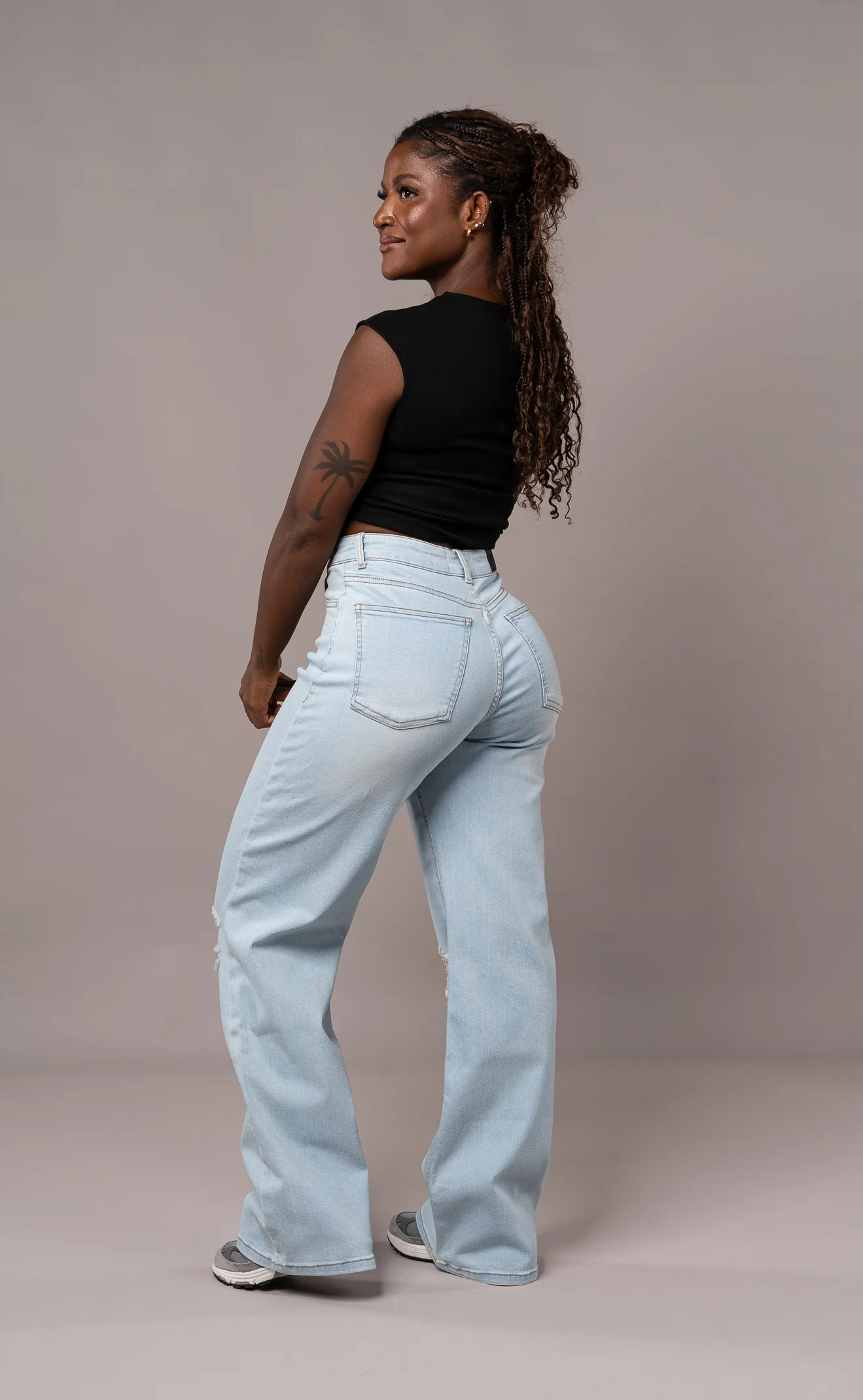 Womens Baggy Ripped Fitjeans - Vintage Blue