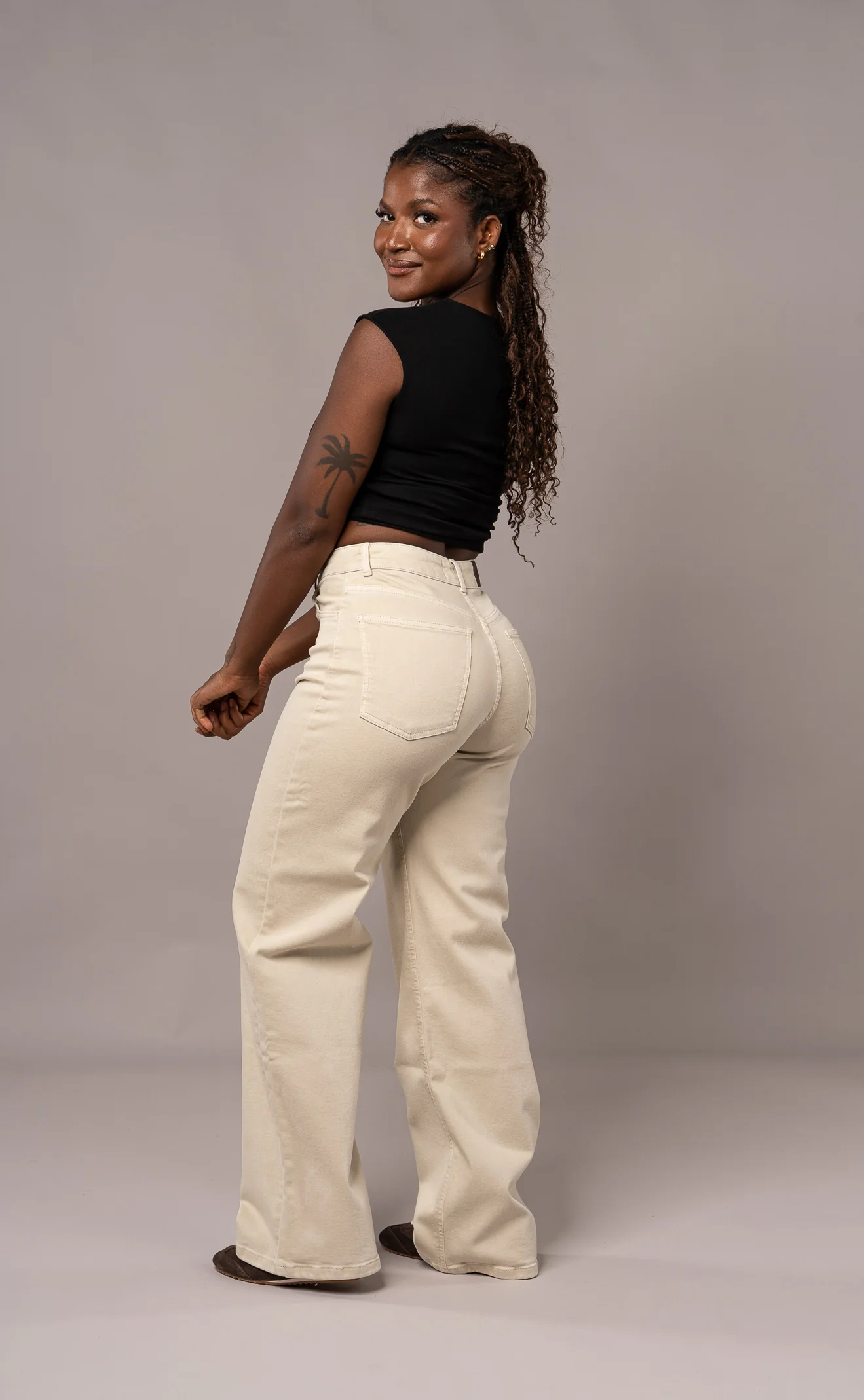 Womens Pastel Baggy Fitjeans - Sand