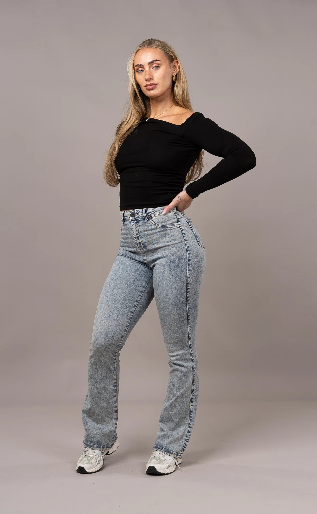 Womens Flared Fitjeans - 80s Blue