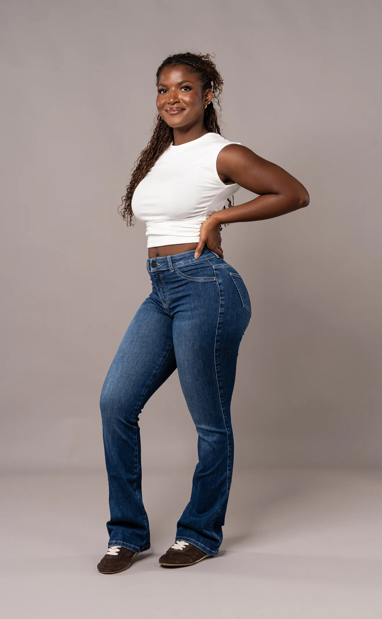 Womens Flared Mid Waisted Fitjeans - Sapphire Blue