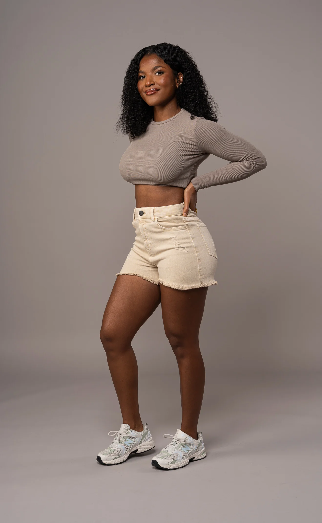 Womens Pastel Fitjeans Ripped Shorts - Sand