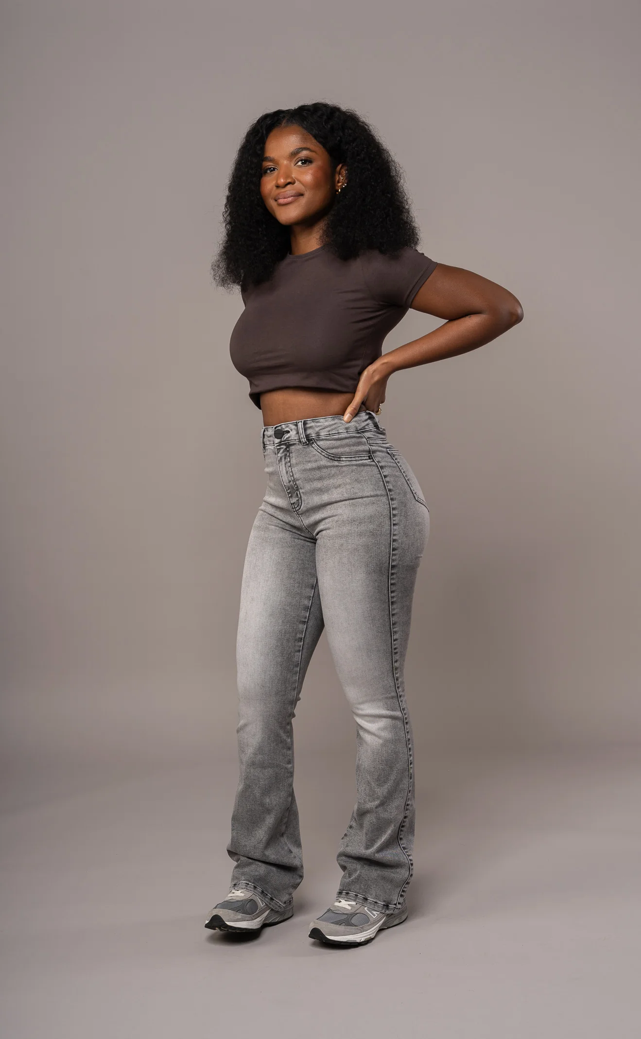 Womens Flared Fitjeans - Heavy Washed Grey