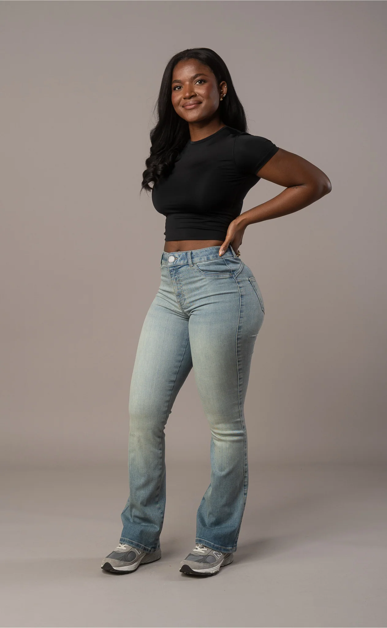 Womens Flared Mid Waisted Fitjeans - Distorted Blue