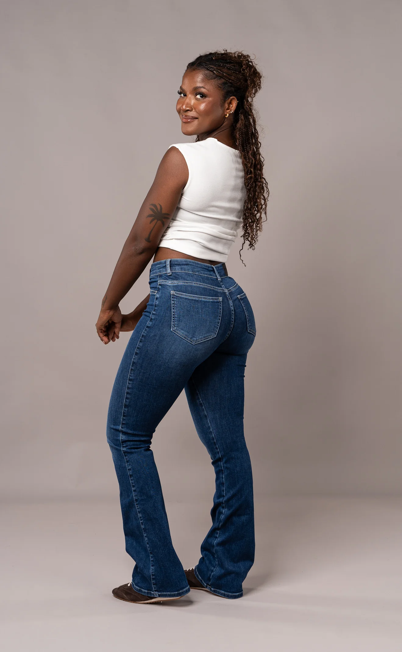 Womens Flared Mid Waisted Fitjeans - Sapphire Blue