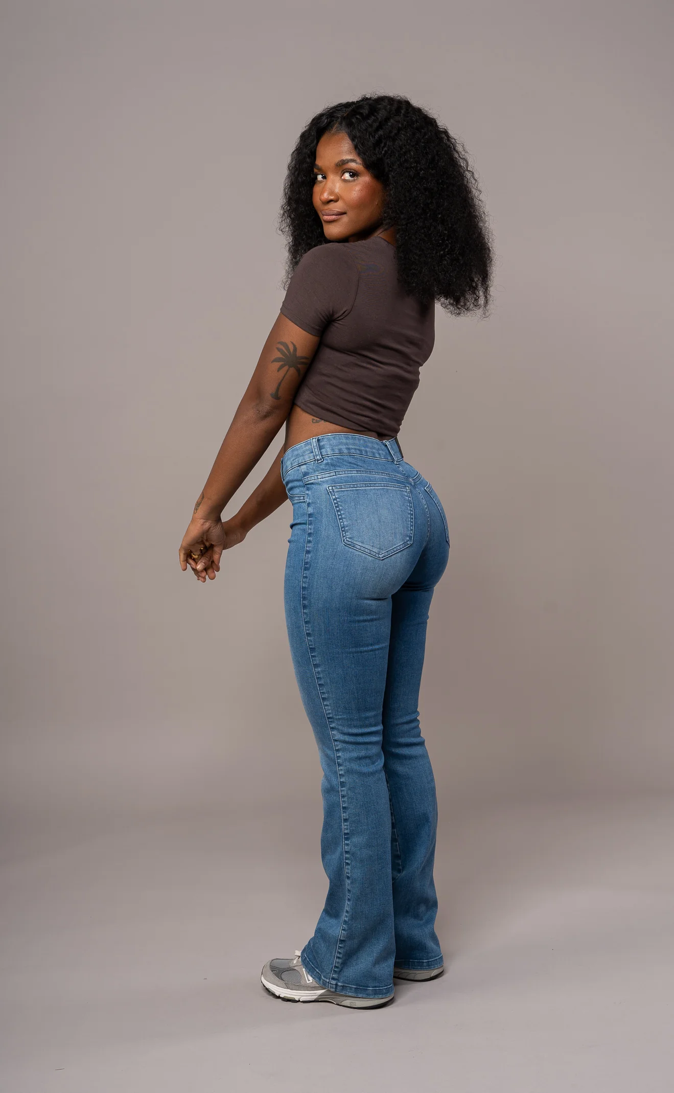 Womens Flared Mid Waisted Fitjeans - Azure Blue