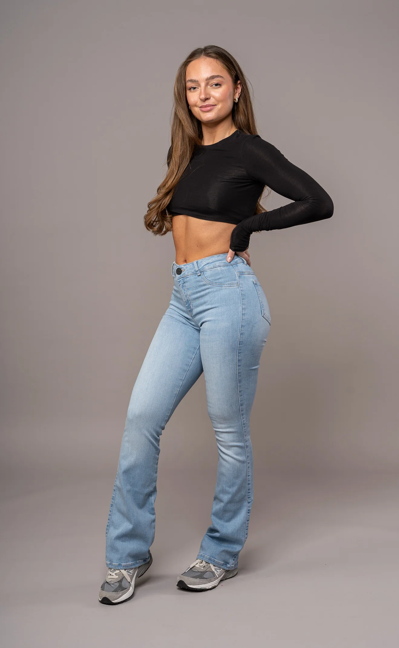 Womens Flared Mid Waisted Fitjeans - Arctic Light Blue