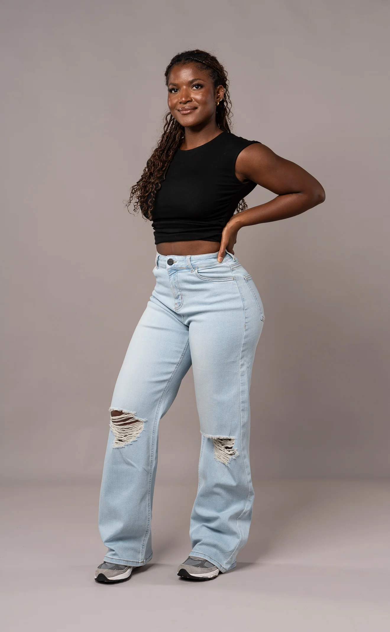 Womens Baggy Ripped Fitjeans - Vintage Blue