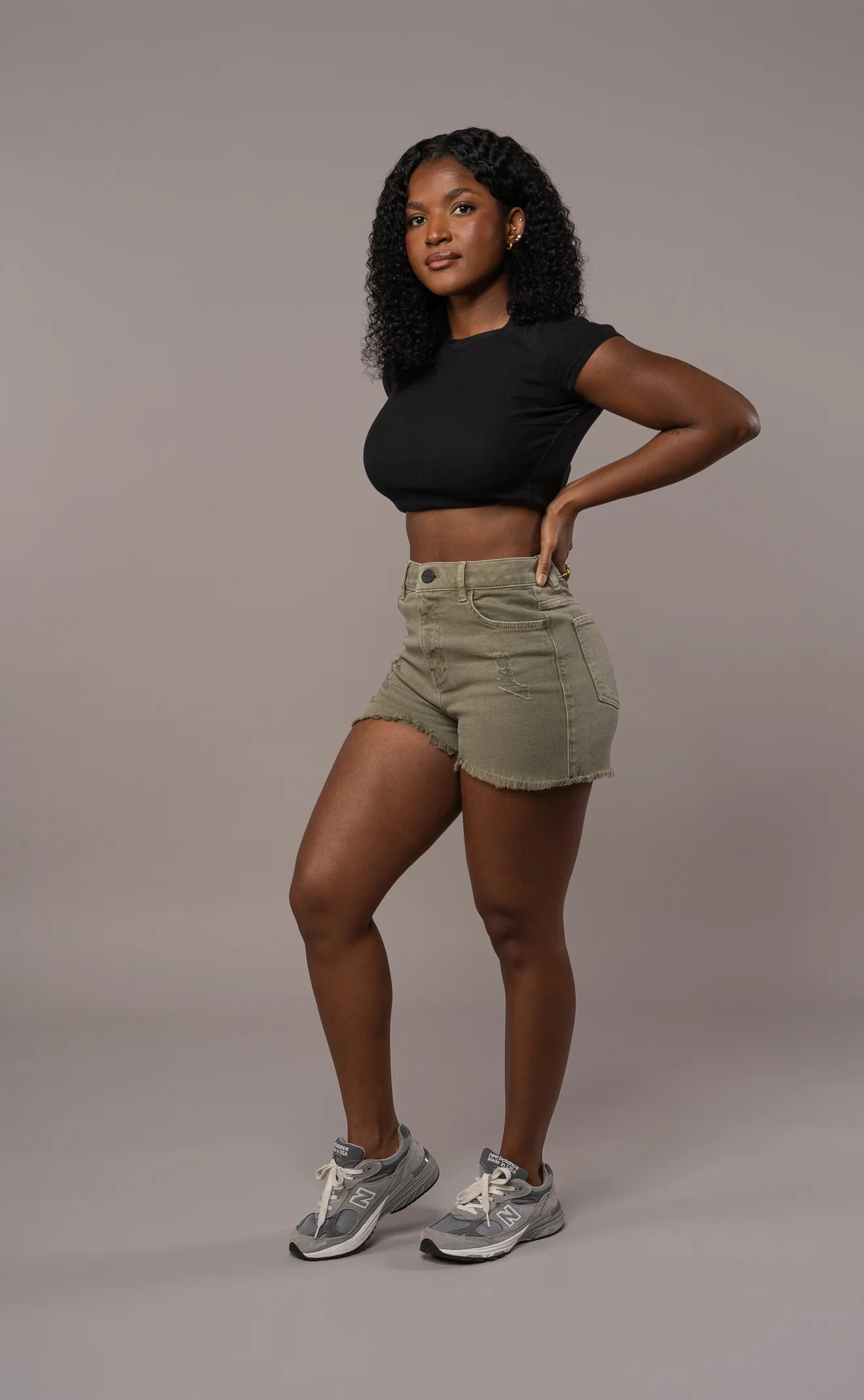 Womens Pastel Fitjeans Ripped Shorts - Khaki