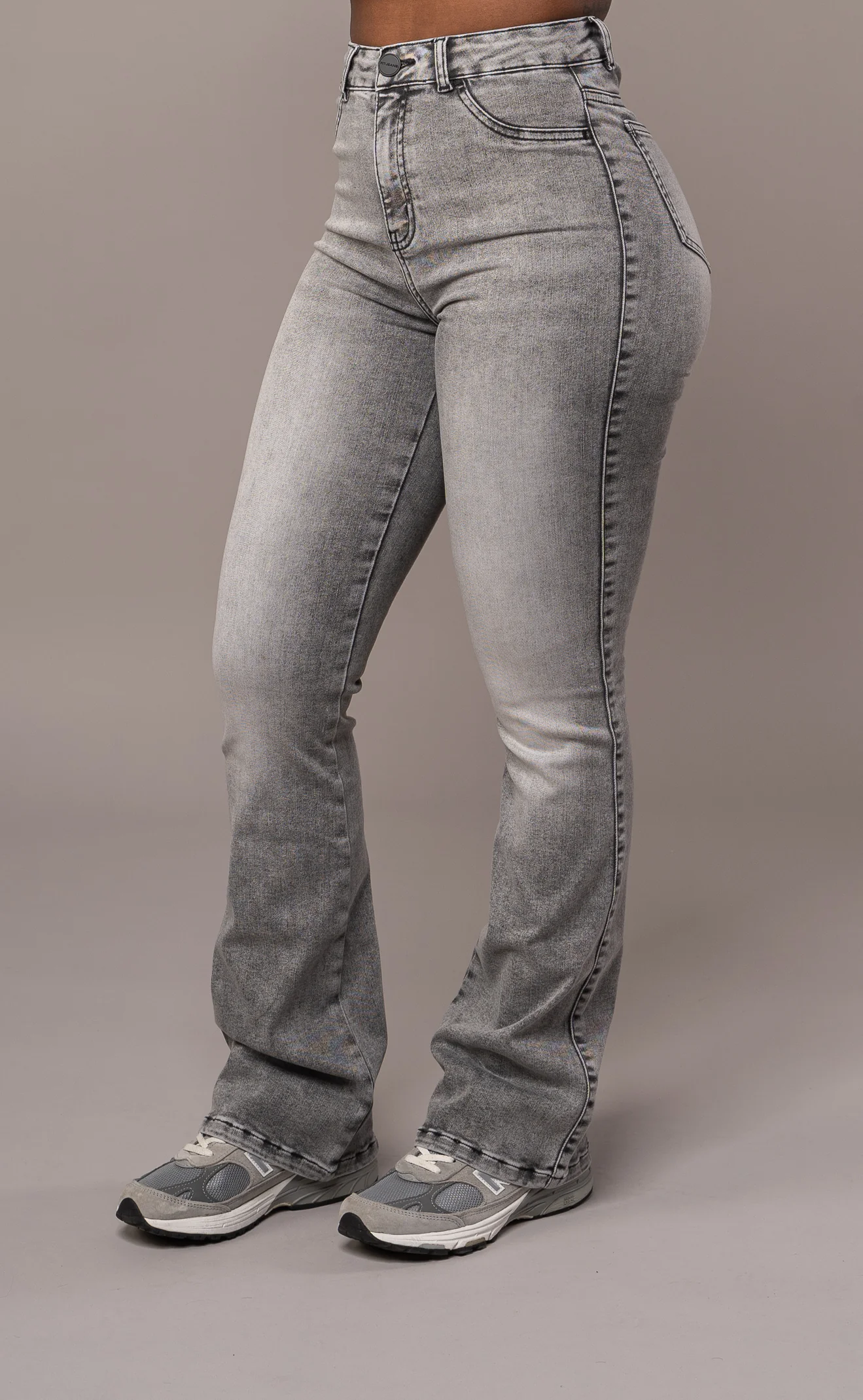 Womens Flared Fitjeans - Heavy Washed Grey