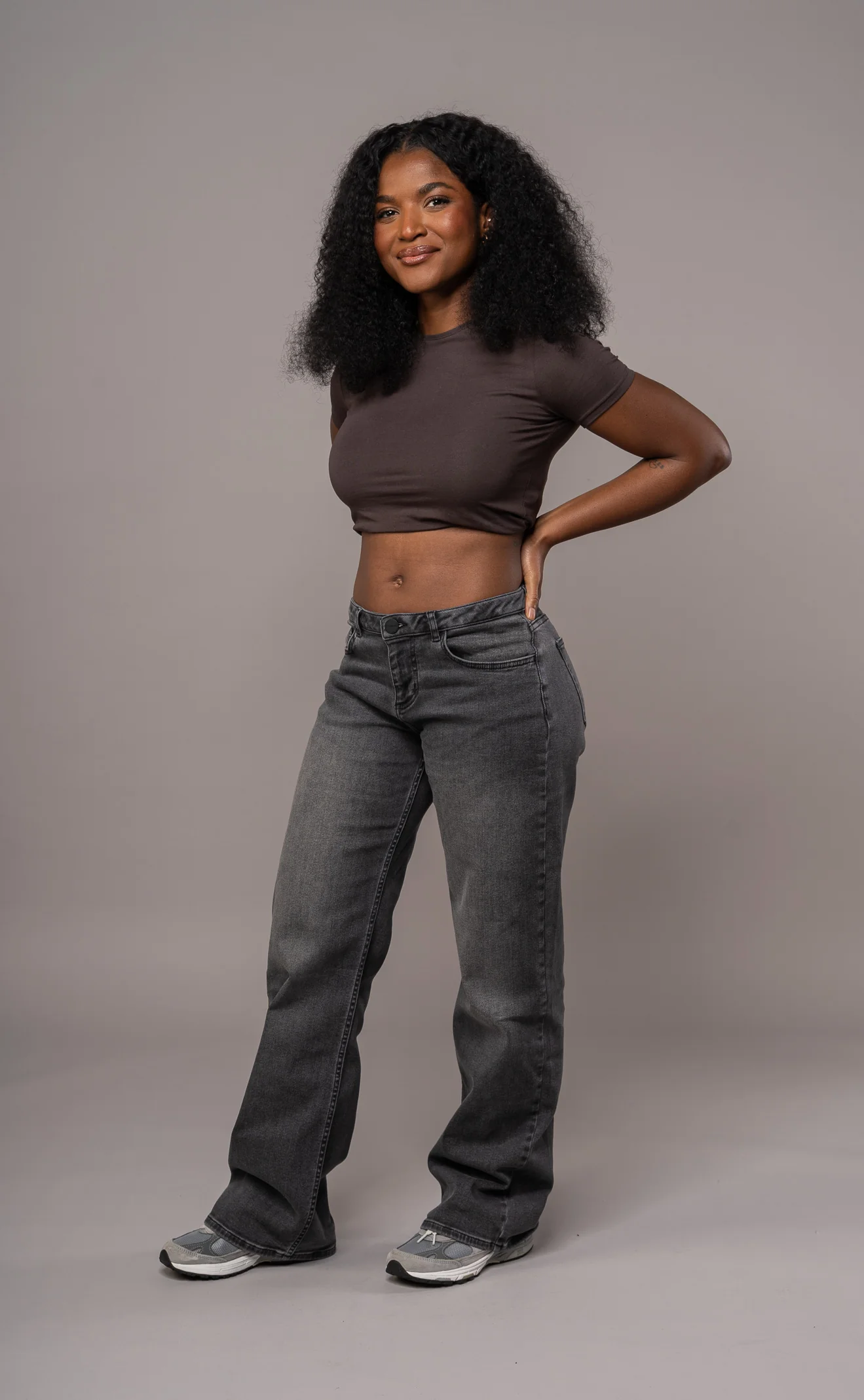 Womens Baggy Low Waisted Fitjeans - Grey