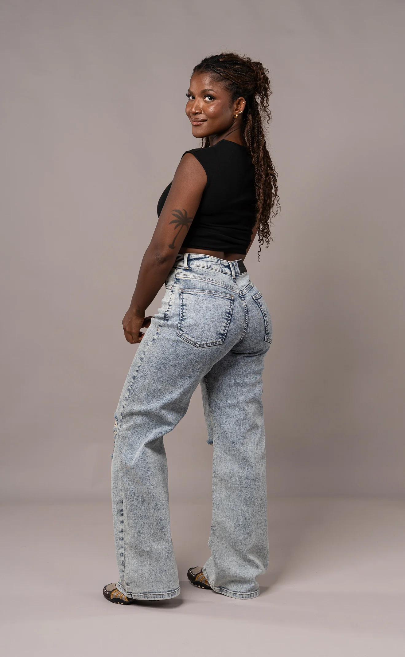 Womens Baggy Ripped Fitjeans - 80s Blue