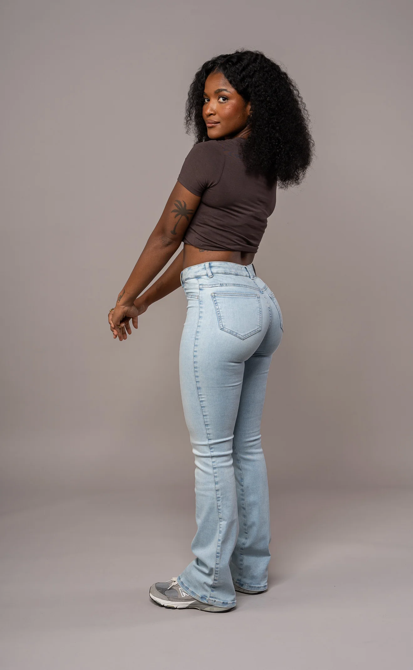 Womens Flared Mid Waisted Fitjeans - Vintage Blue