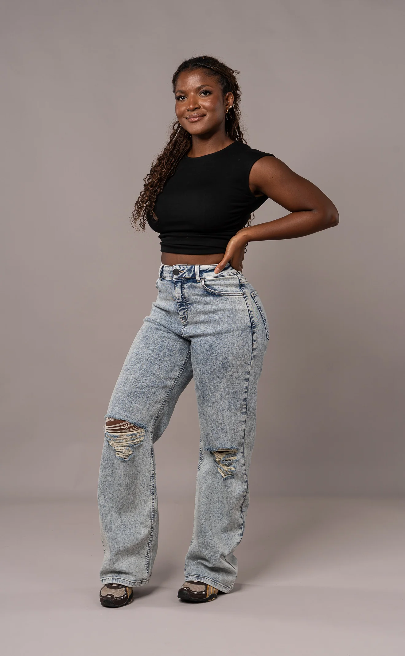 Womens Baggy Ripped Fitjeans - 80s Blue