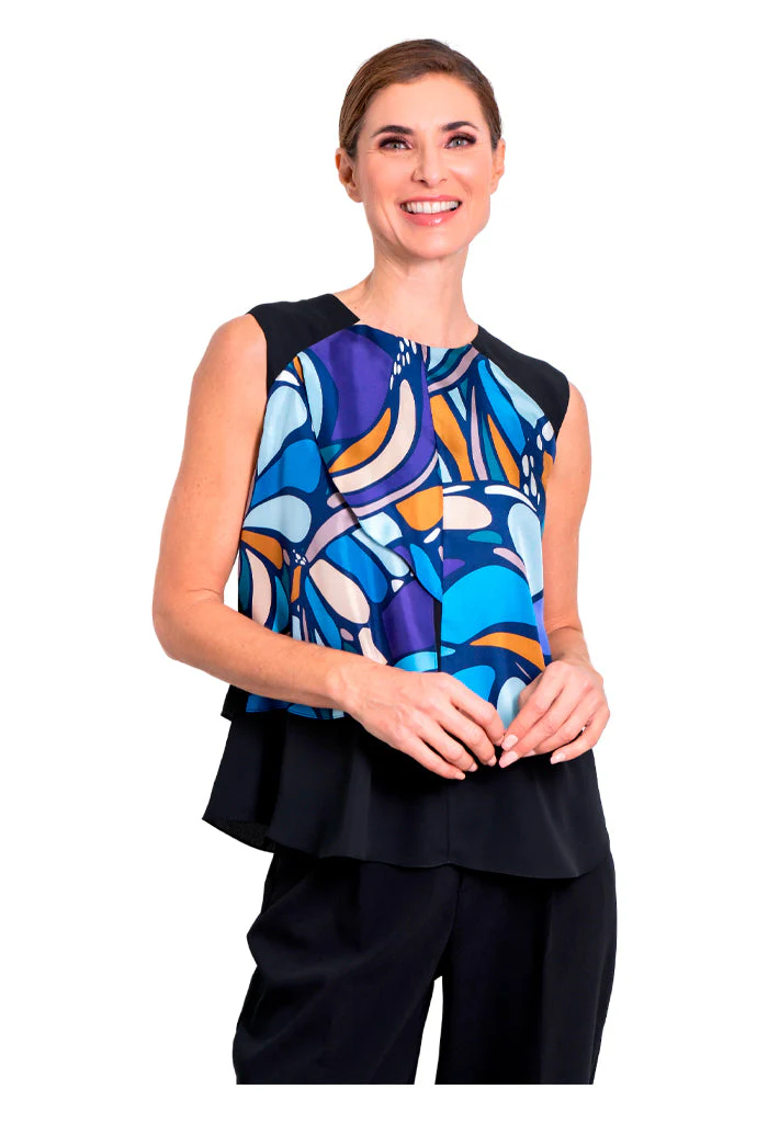 Blusa Pétalos Mariposa Abstracta Azul Acero