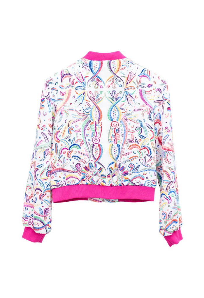 Bomber AKENBA Seda Jacquard  Quetzalcóatl Blanco