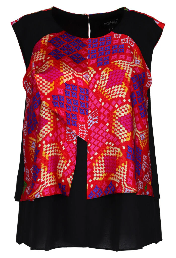 Blusa Pétalos Tejido Maya Rojo