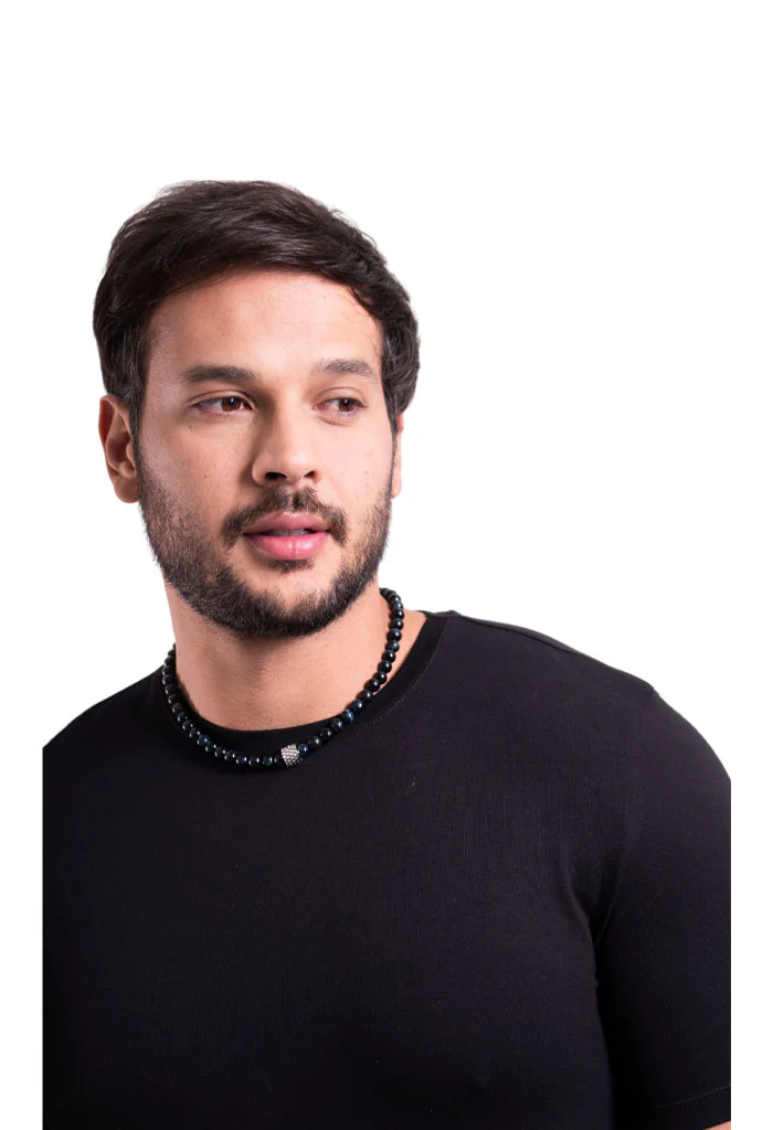 Collar Ojo de Tigre Azul Plata 925