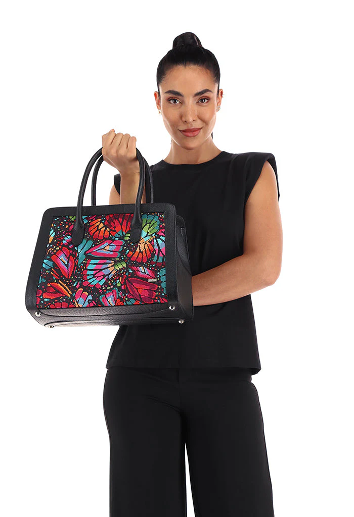 Bolsa Muul Negro Mariposa Bordada Original