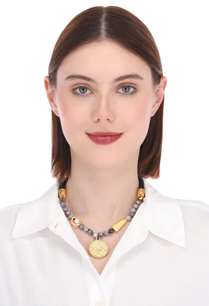 Collar Unisex Grabado Cruces con Perla