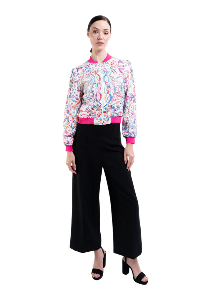 Bomber AKENBA Seda Jacquard  Quetzalcóatl Blanco