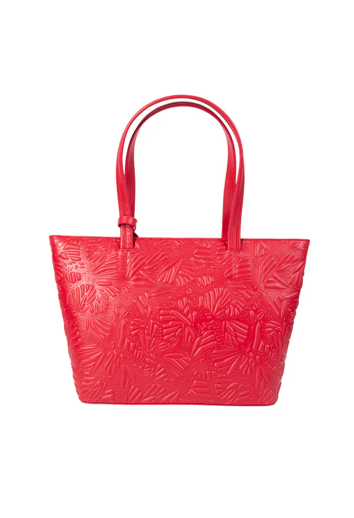 Tote K'iin Piel Grabado Mariposa Rojo