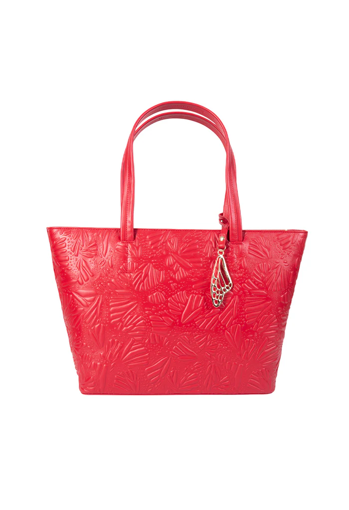 Tote K'iin Piel Grabado Mariposa Rojo