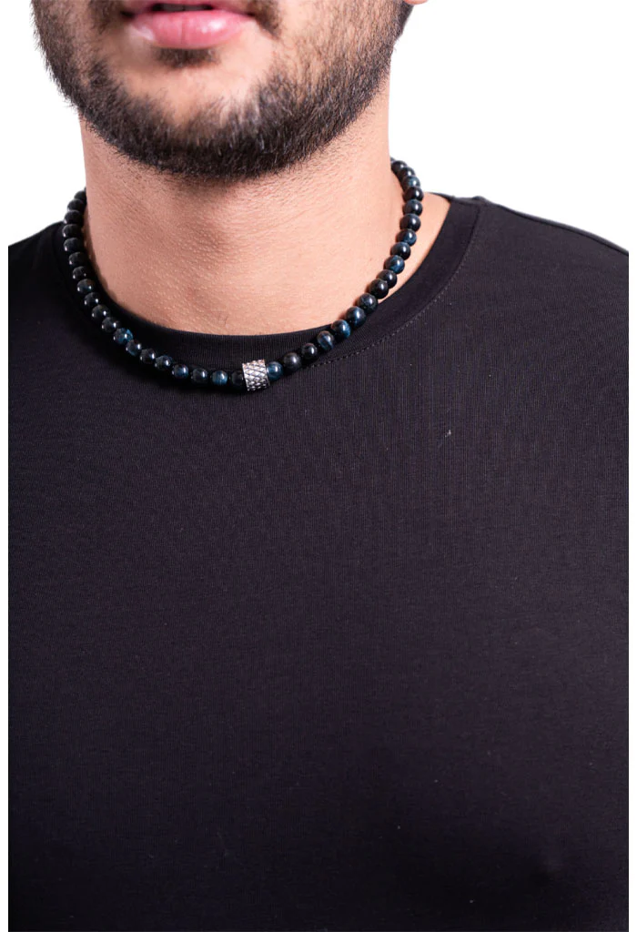 Collar Ojo de Tigre Azul Plata 925