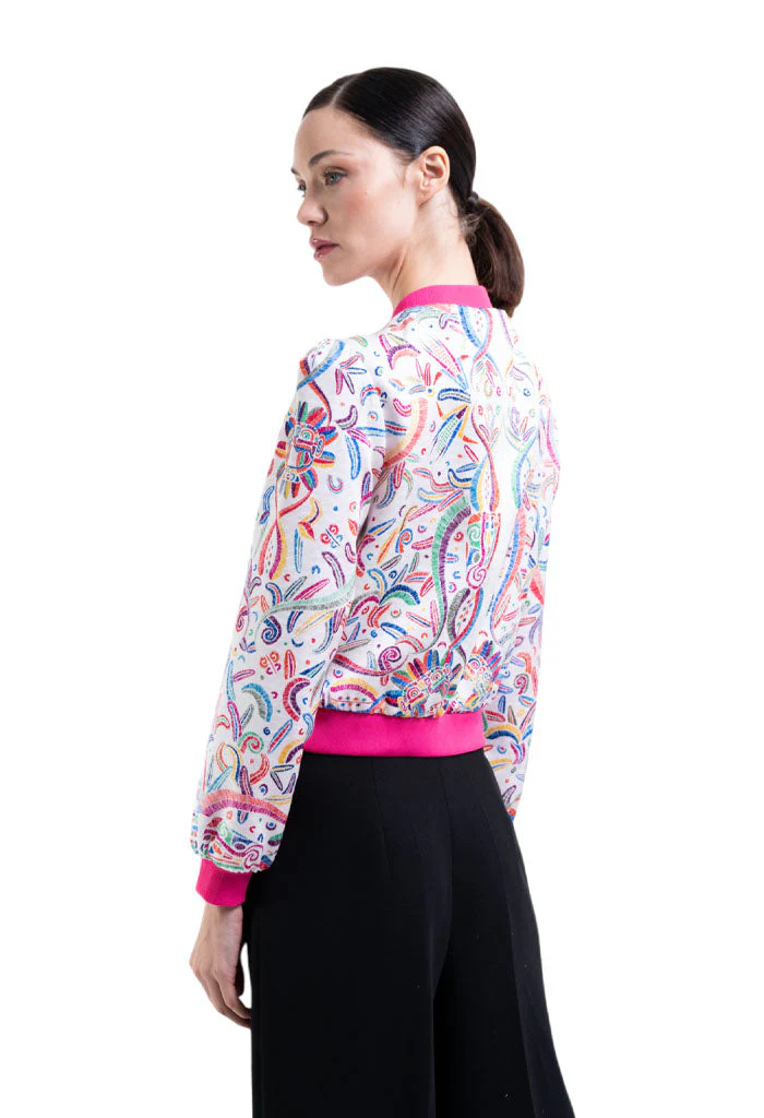 Bomber AKENBA Seda Jacquard  Quetzalcóatl Blanco