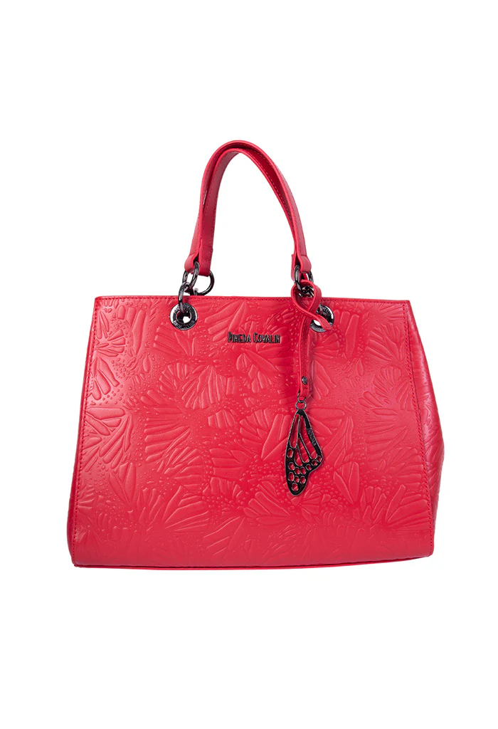 Bolsa Kaxan Piel Herraje Negro Grabado Mariposa