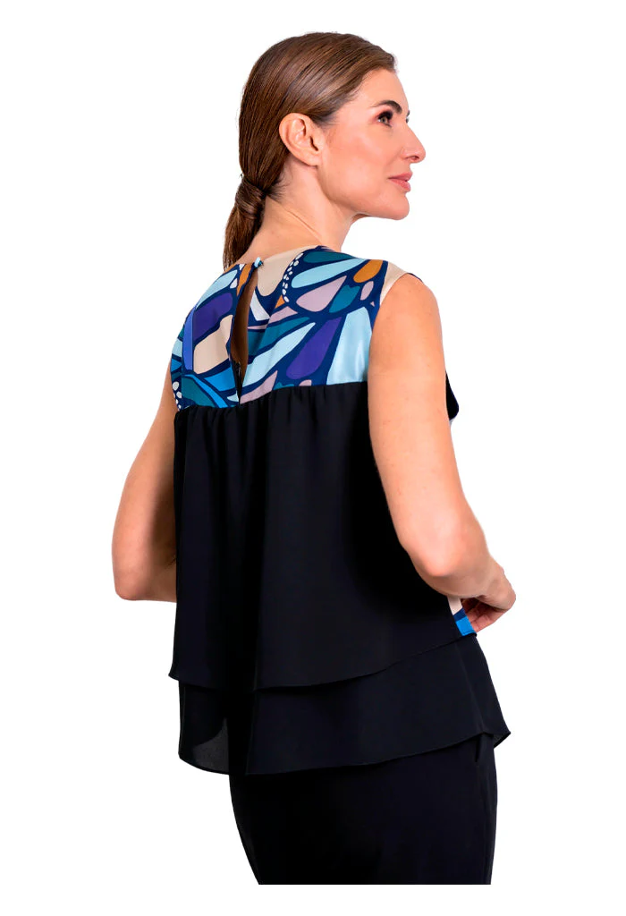 Blusa Pétalos Mariposa Abstracta Azul Acero